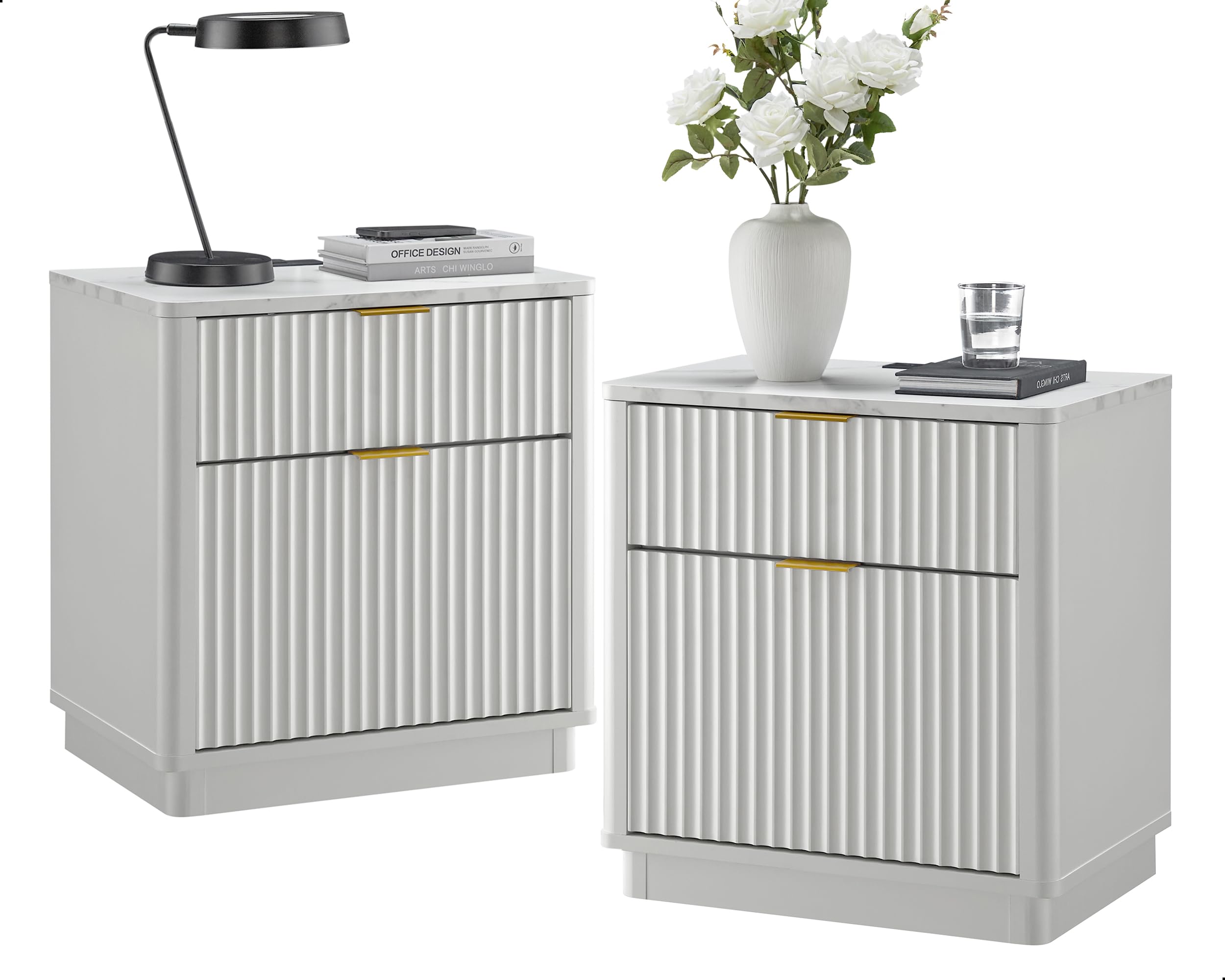 Soft Dreams Fluted Nightstand with Charging Station - Set of 2