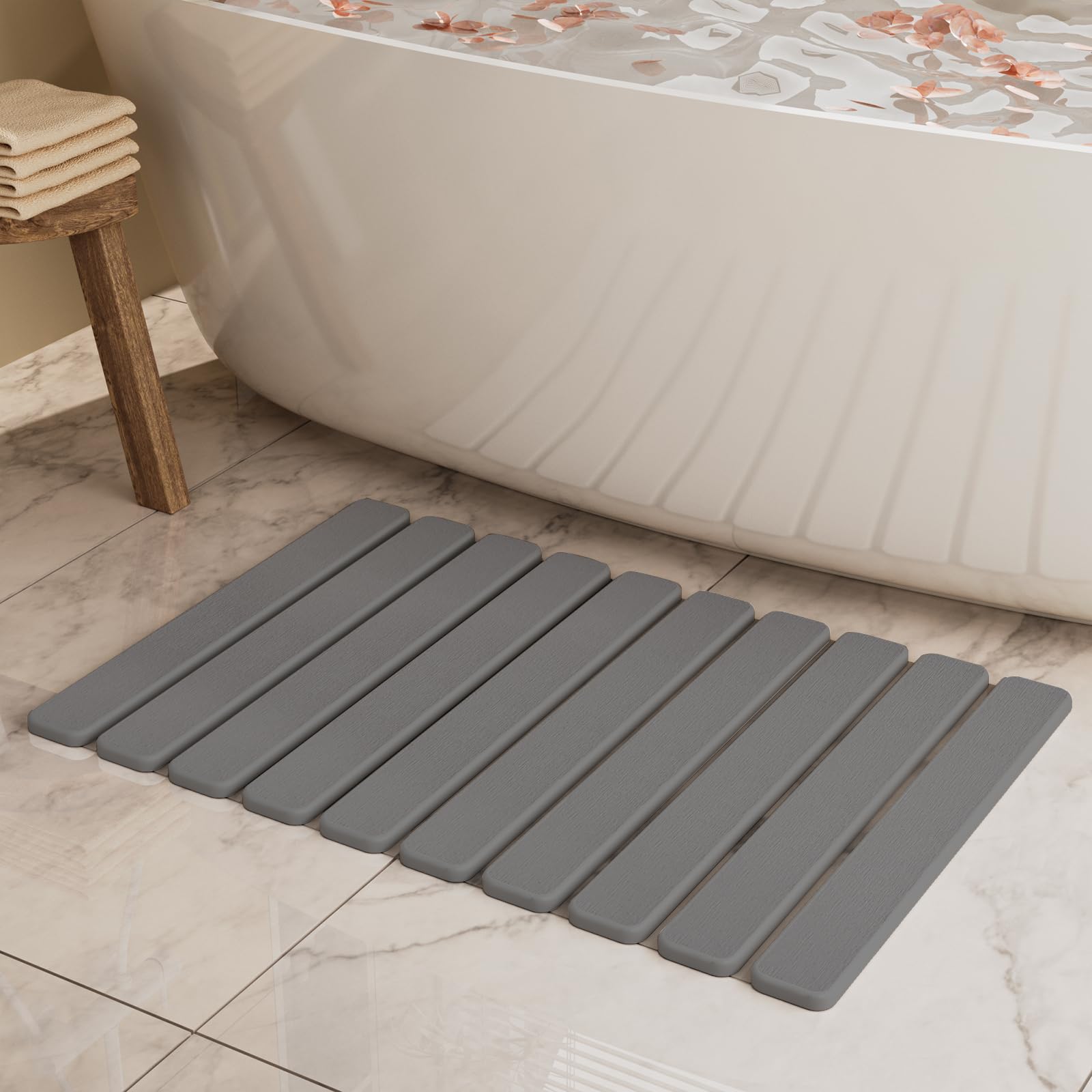 Foldable Stone Bath Mat, Quick Dry Stone Drying Mats for Bathroom, Super Absorbent Bath Mat, Non Slip, Large Diatomaceous Earth Dish Drying Mats for Kitchen Counter 23.5 x 15.4in, Off-White