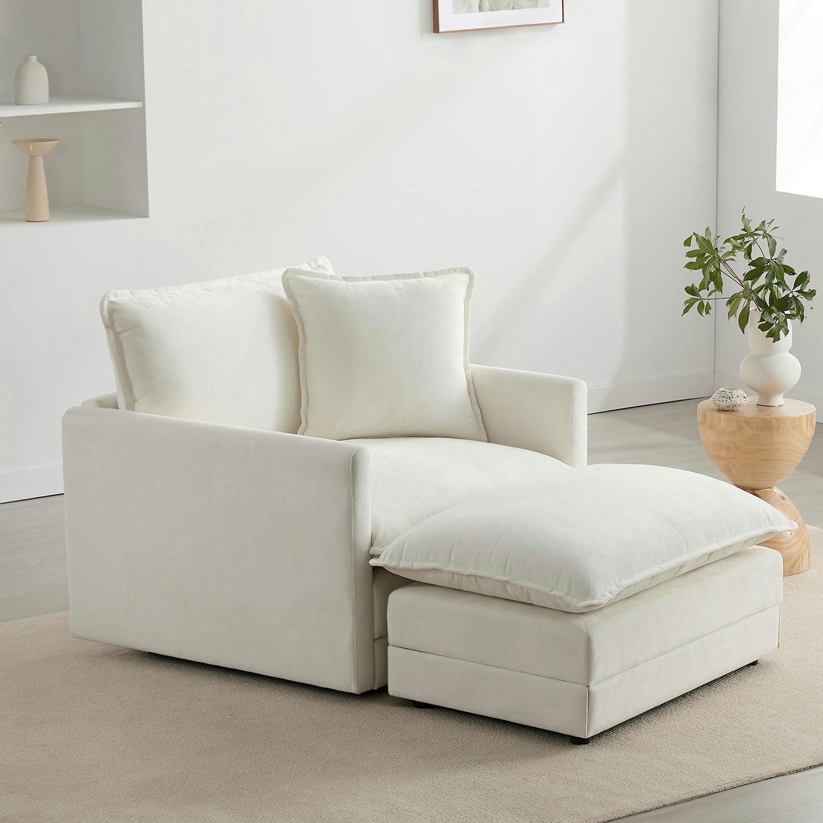 Chenille Oversized Accent Chair - 39”W Big Comfy Reading Chair, Modular Cloud Chair, Cozy Armchair for Living Room, Bedroom, Kids Room, Family Room, Reading Nook, Cream White