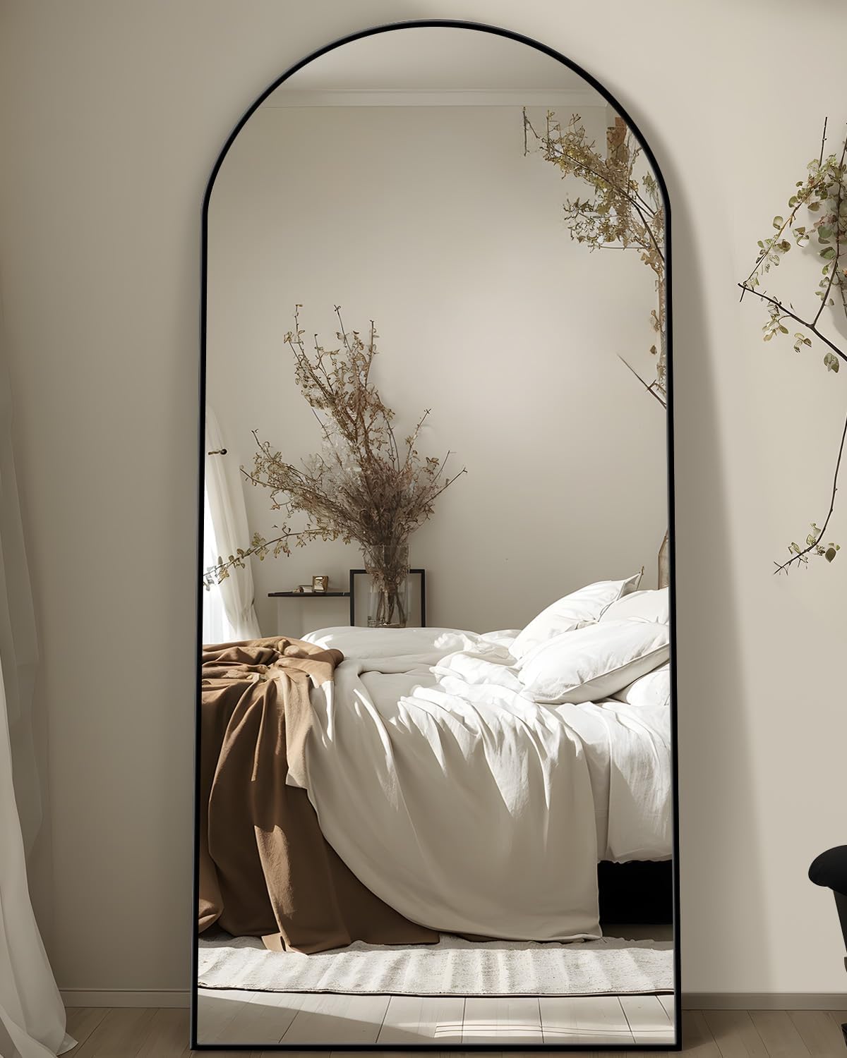 Arched Floor Mirror, 58"x18" Full Length Mirror - Freestanding Full Body Mirror with Stand for Bedroom or Living Room (Black)