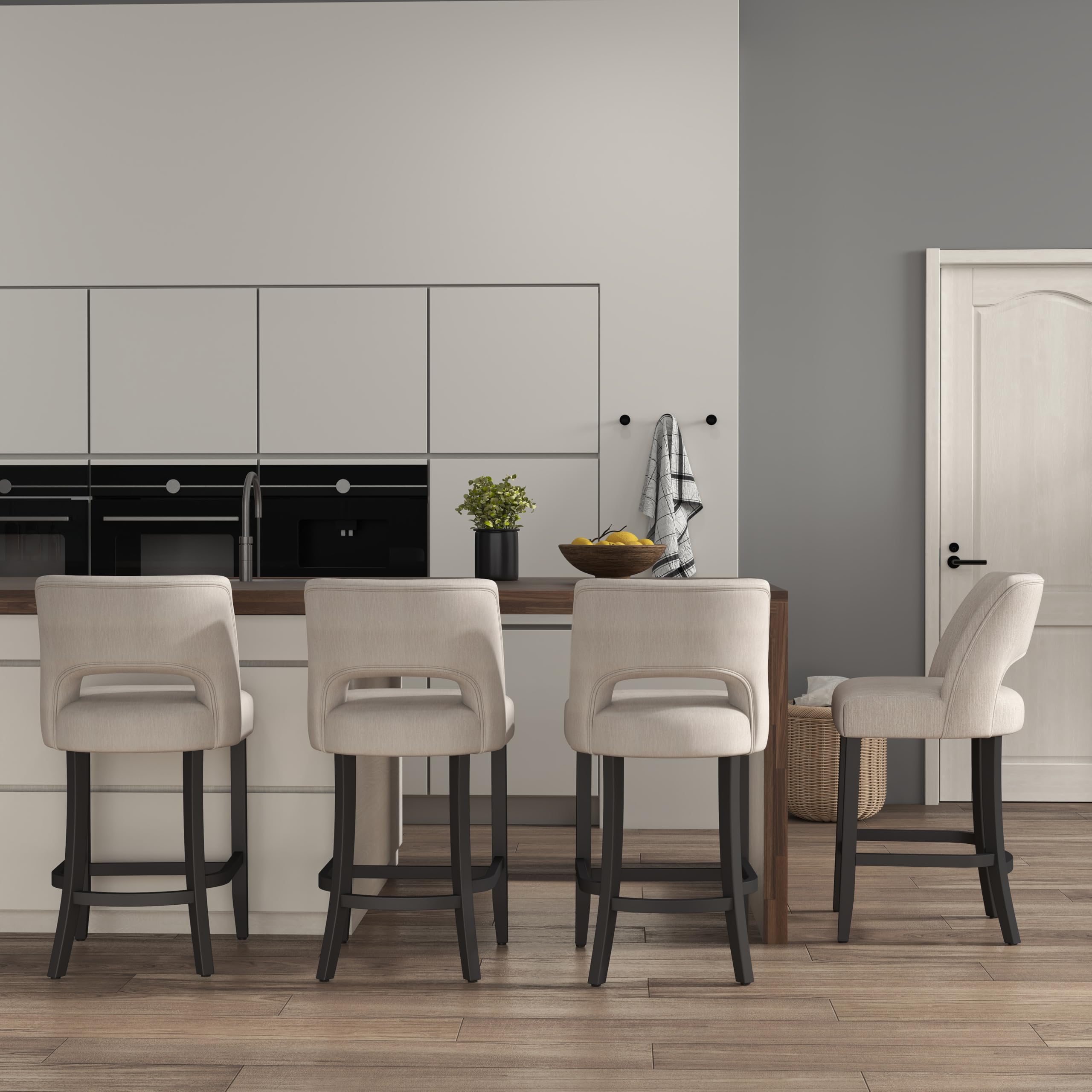VKNOW Bar Stools Set of 4,Upholstered Counter Height Bar Stools,Modern Counter Stools with Wood Legs for Kitchen Island Dining Room Bar,Beige