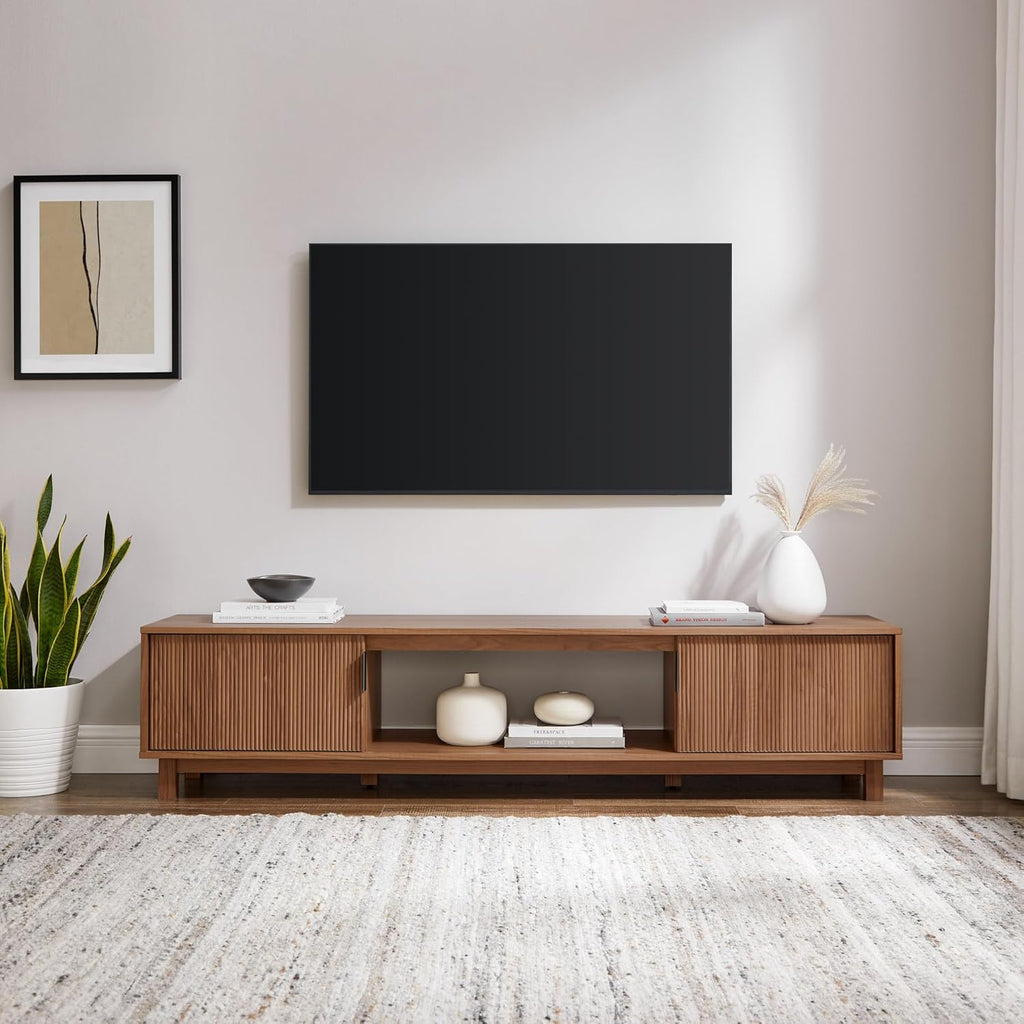 Walker Edison Arundo Fluted TV Stand for TVs up to 80 Inches, 70" TV Stand, Mocha