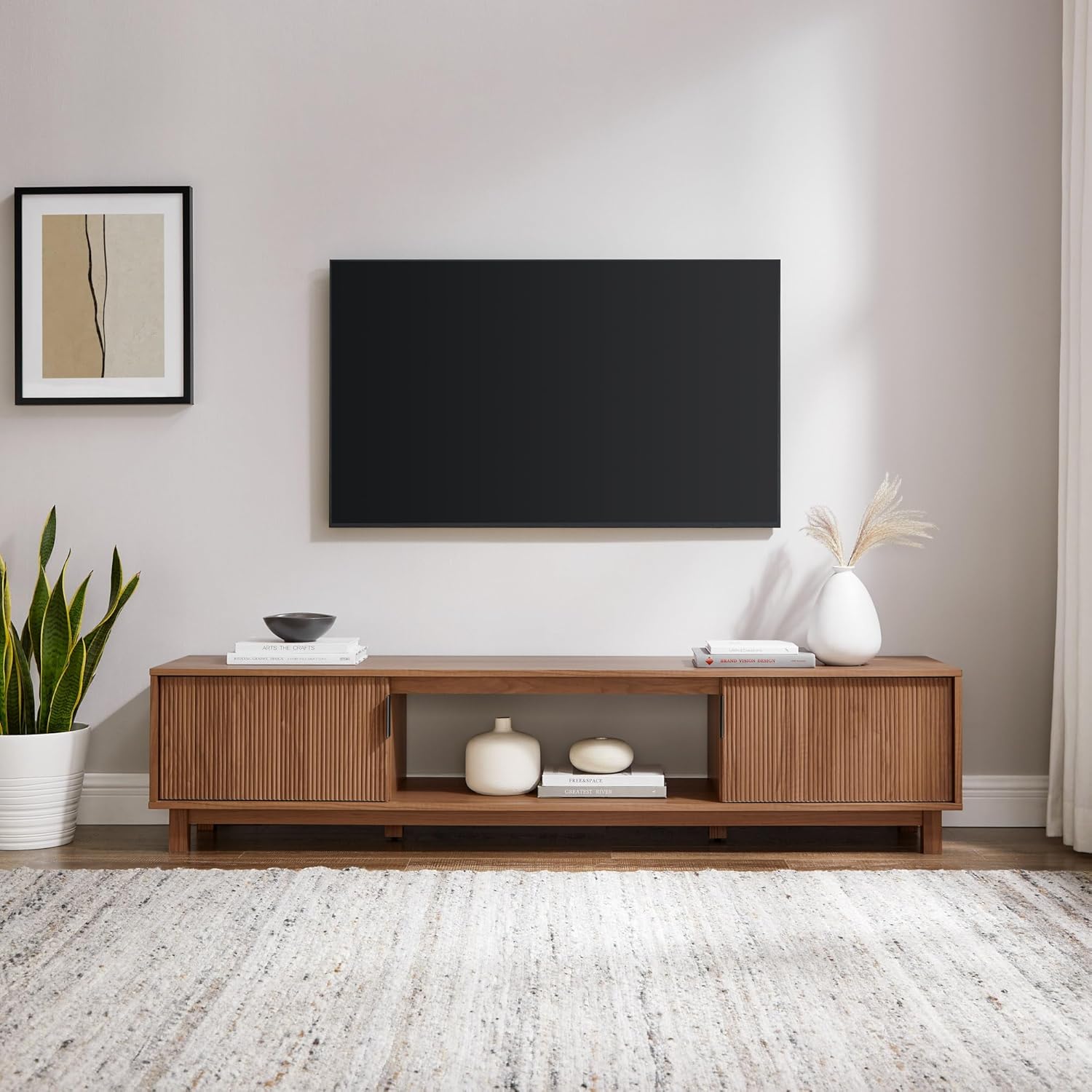 Walker Edison Arundo Fluted TV Stand for TVs up to 80 Inches, 70" TV Stand, Mocha