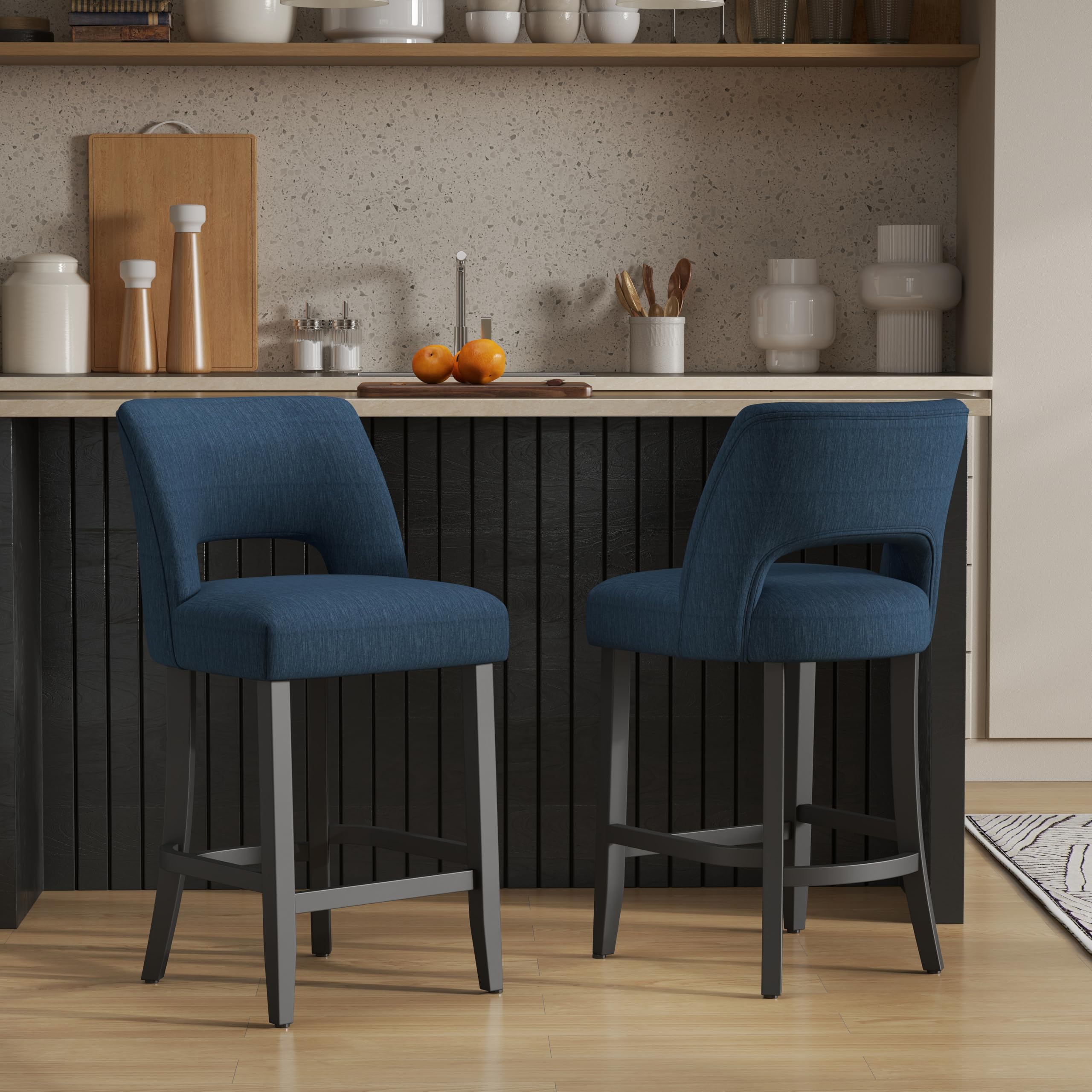 VKNOW Bar Stools Set of 4,Upholstered Counter Height Bar Stools,Modern Counter Stools with Wood Legs for Kitchen Island Dining Room Bar,Beige