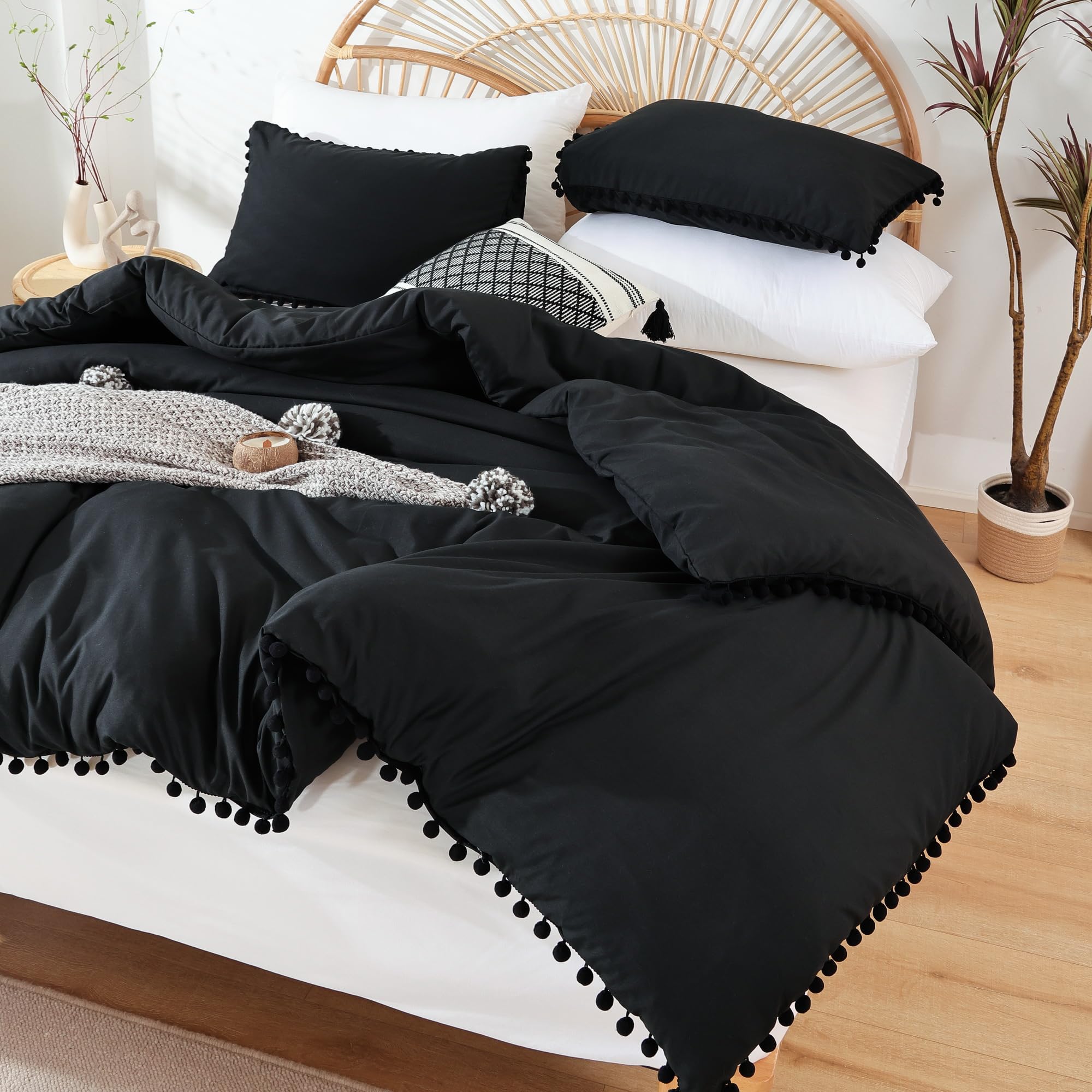 YIRDDEO Queen Comforter Set - Comforter Queen Size Sets with Ball Pom Fringe, Soft Bedding Set for All Seasons - 3 Pieces, 1 Comforter (90"x90") & 2 Pillow Shams (20"x26"), Taupe