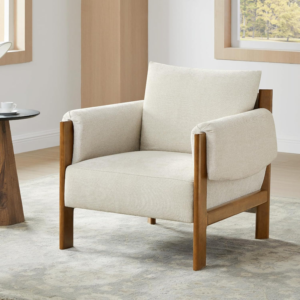CHITA Accent Chair Set of 2, Mid Century Modern Fabric Upholstery Armchair for Living Room, Solid Wood Frame, Fabric in Linen