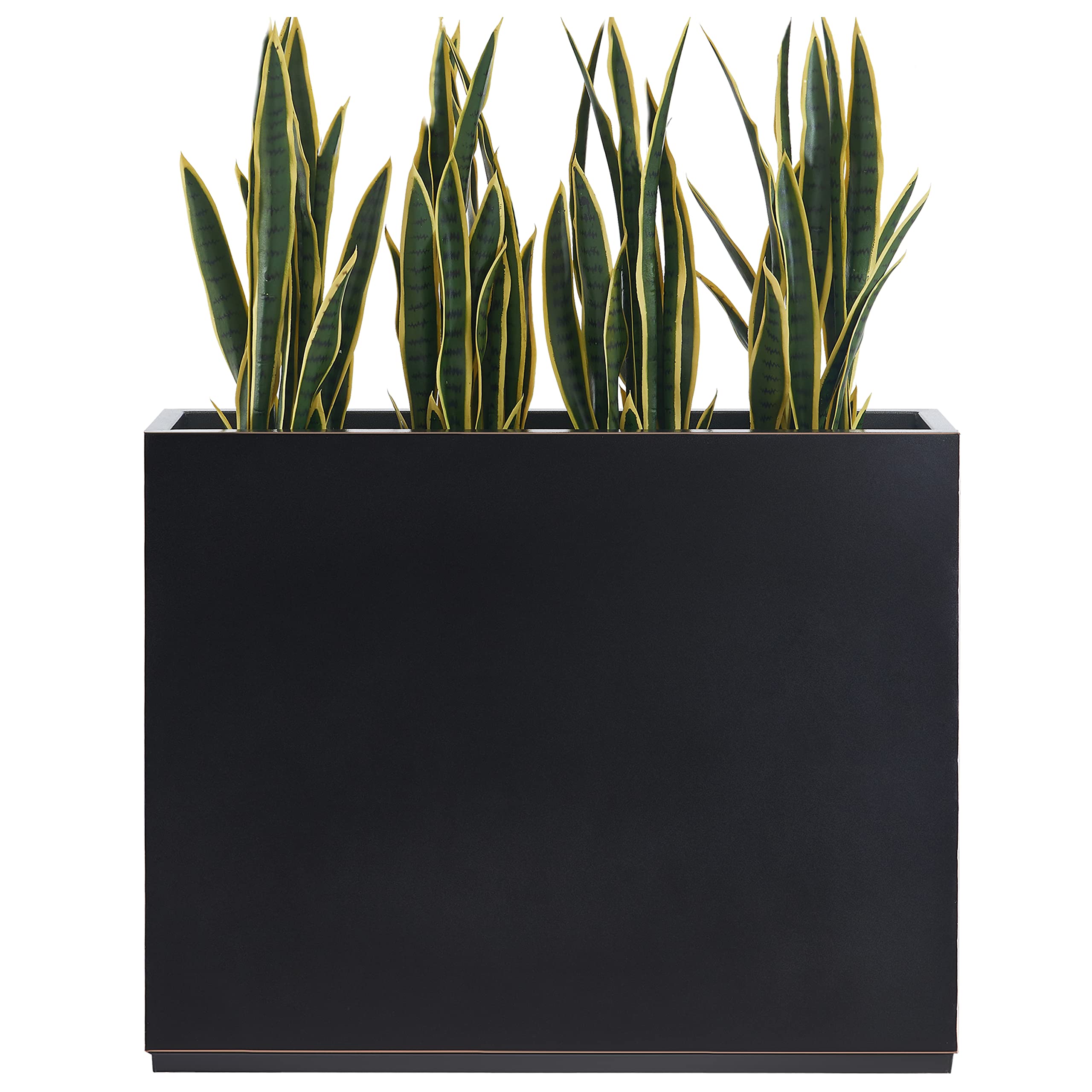 Metallic Heavy Outdoor Planter Box, Span Planter, Long and Tall Divider, 30Lx10Wx24H, Black with Gold Rim, 30.8 Pounds