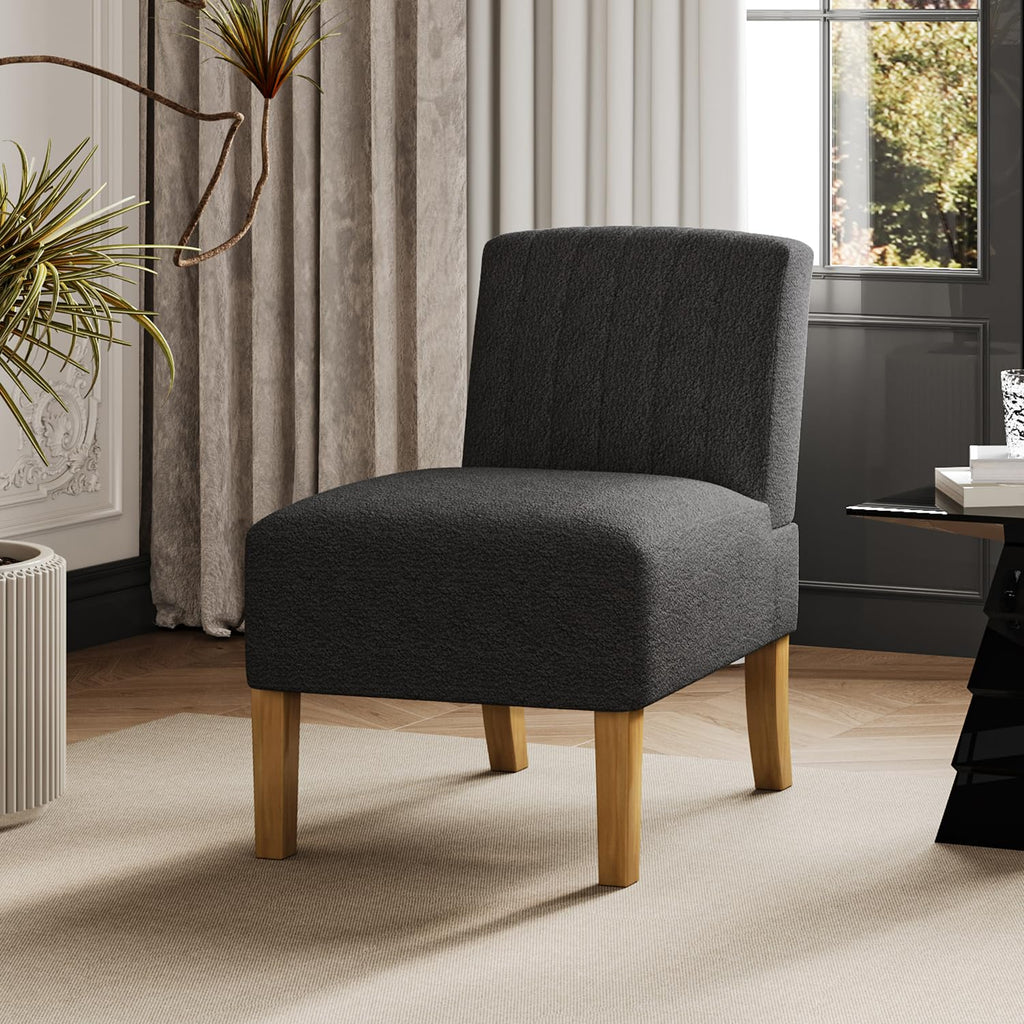 Armless Accent Chairs Set of 2 - Modern Slipper Chairs for Living Room, Solid Wood Legs, Comfy Upholstered Fabric in Black