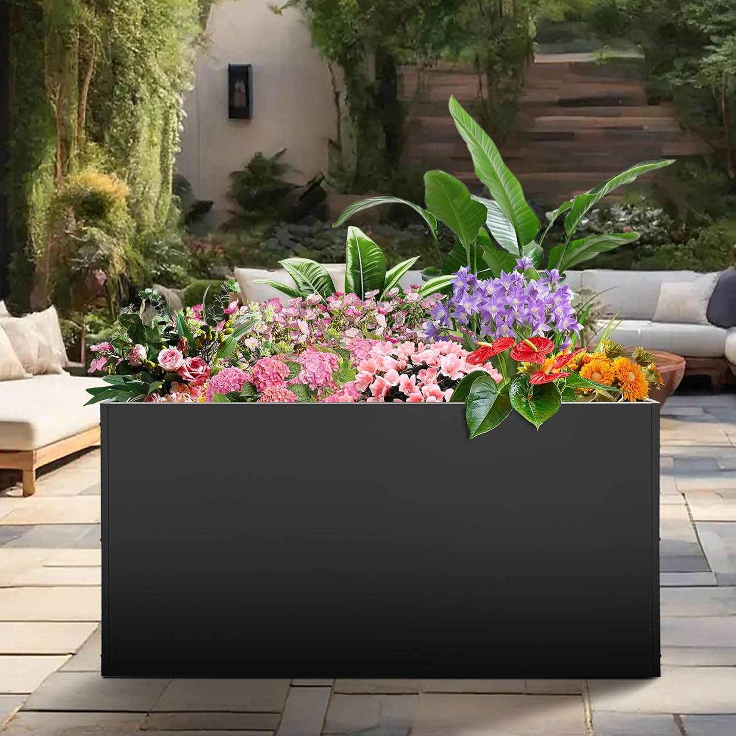 Metal Planter Box, Planter Boxes Outdoor Heavy Duty, Rectangular 3 Tier Adjustable Height Outdoor Planter, Galvanized Steel Plant Box, Garden Planter for Plants and Flowers, 38'' L x 16'' W x 20'' H