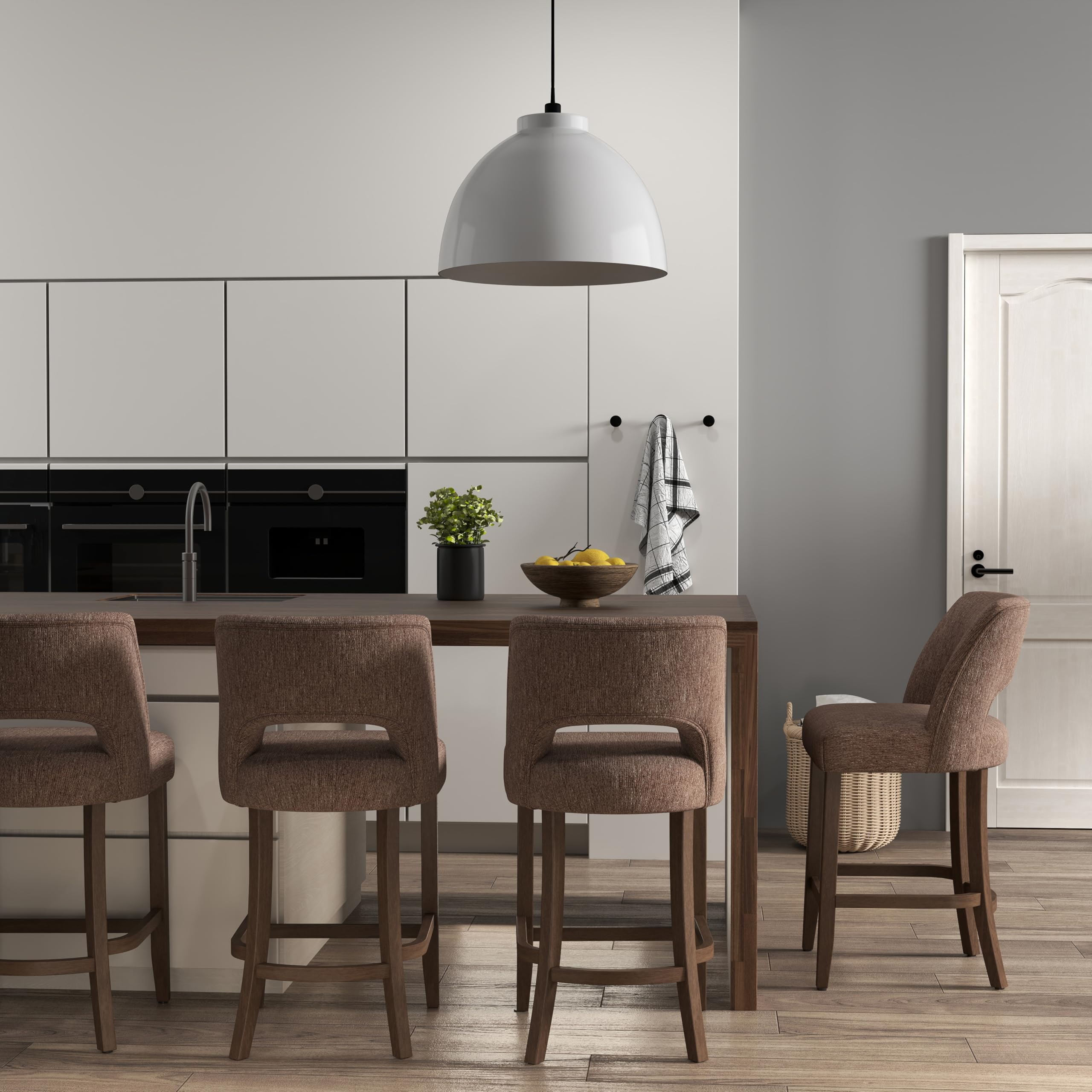 VKNOW Bar Stools Set of 4,Upholstered Counter Height Bar Stools,Modern Counter Stools with Wood Legs for Kitchen Island Dining Room Bar,Beige