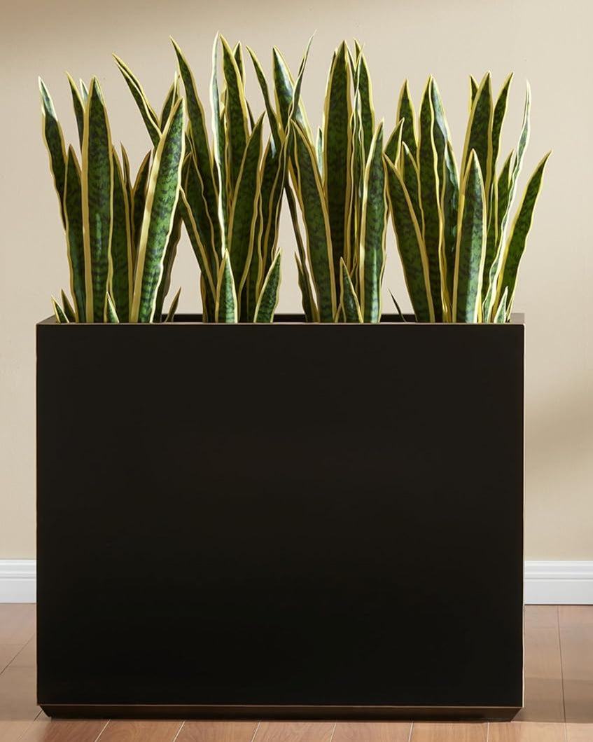 Metallic Heavy Outdoor Planter Box, Span Planter, Long and Tall Divider, 30Lx10Wx24H, Black with Gold Rim, 30.8 Pounds
