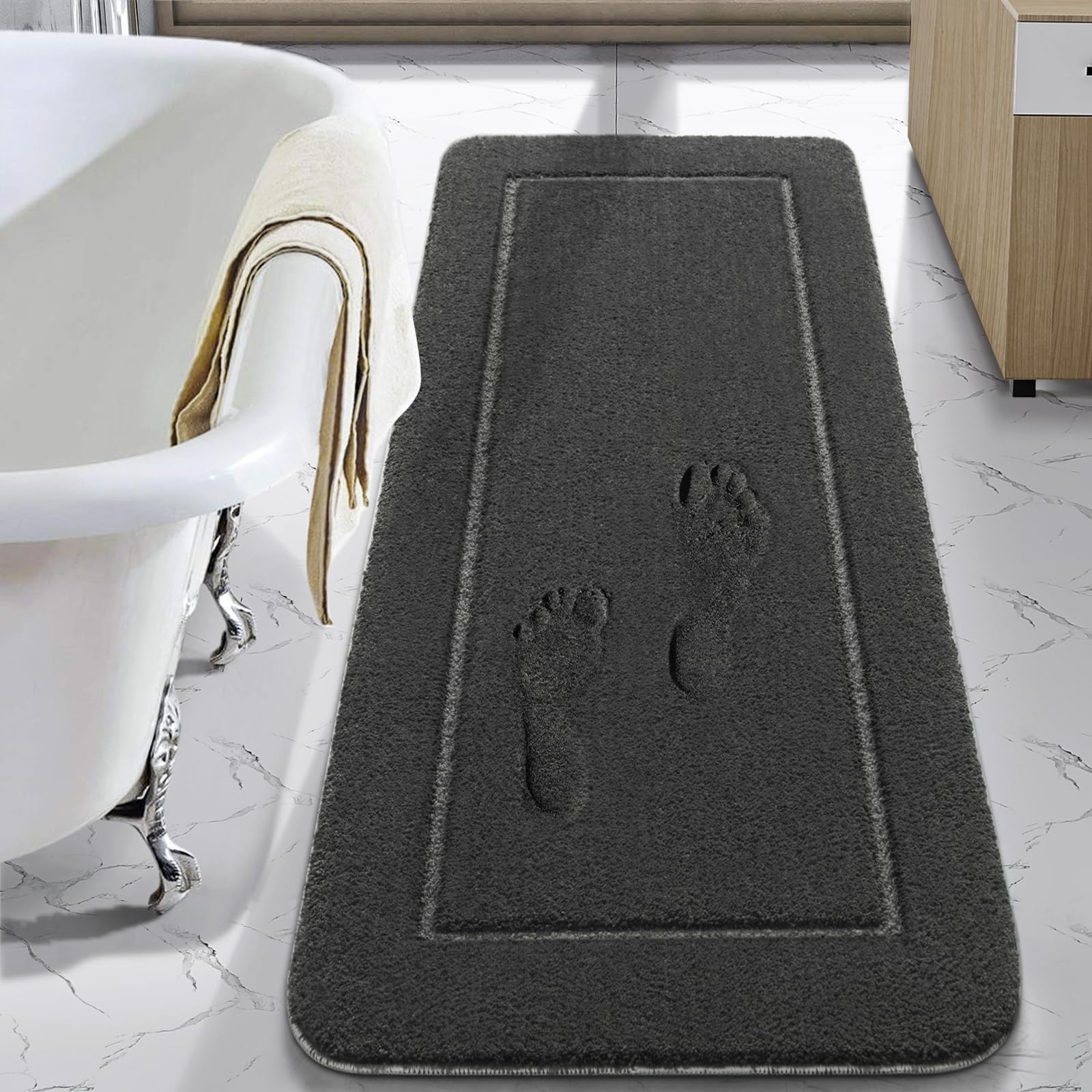 LOCHAS Luminous Non Slip Bathroom Rugs Runner 24 x 60 Inch, Extra Soft and Comfy Bath Mats Rug, Absorbent Thick Microfiber Mat Carpets for Shower, White