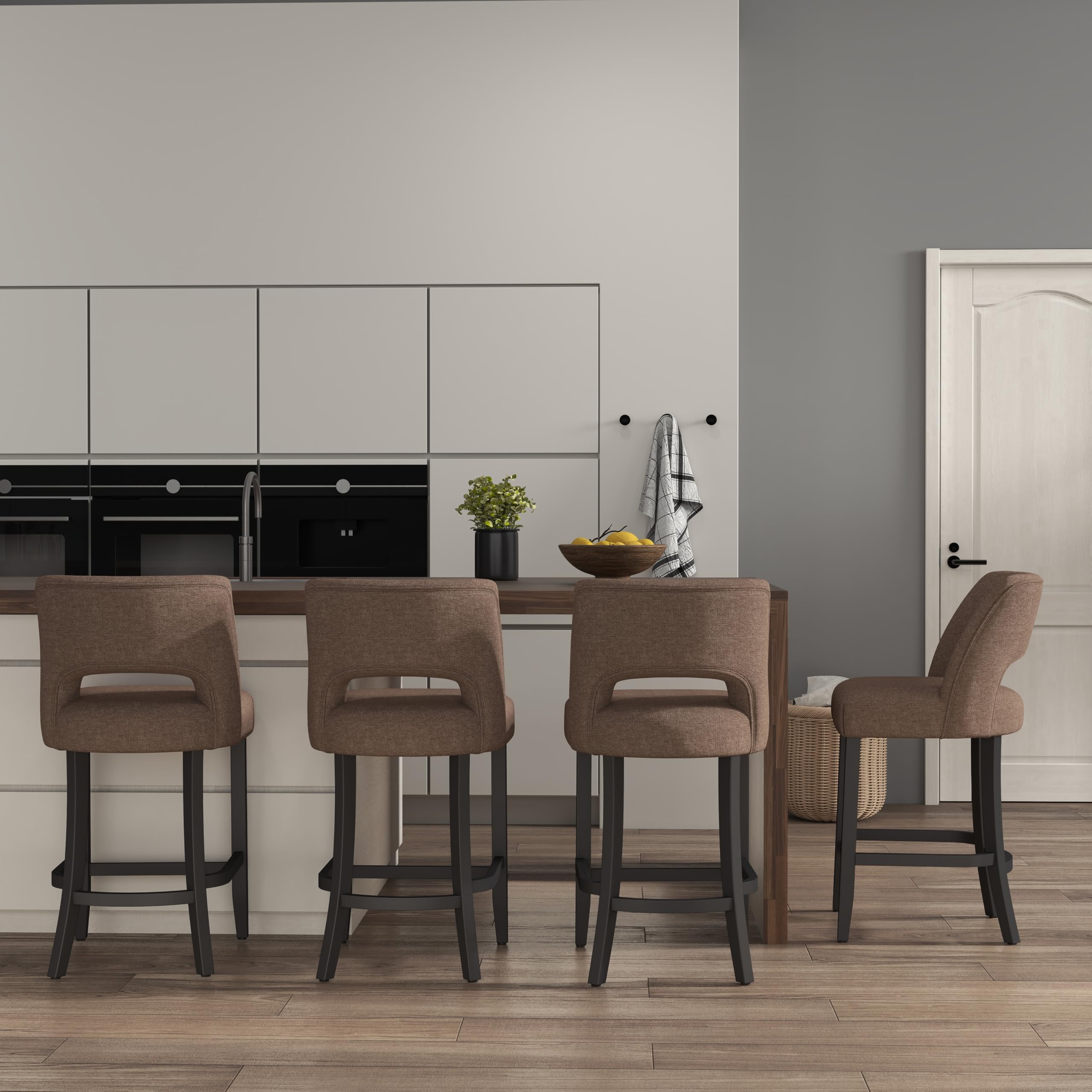 VKNOW Bar Stools Set of 4,Upholstered Counter Height Bar Stools,Modern Counter Stools with Wood Legs for Kitchen Island Dining Room Bar,Beige
