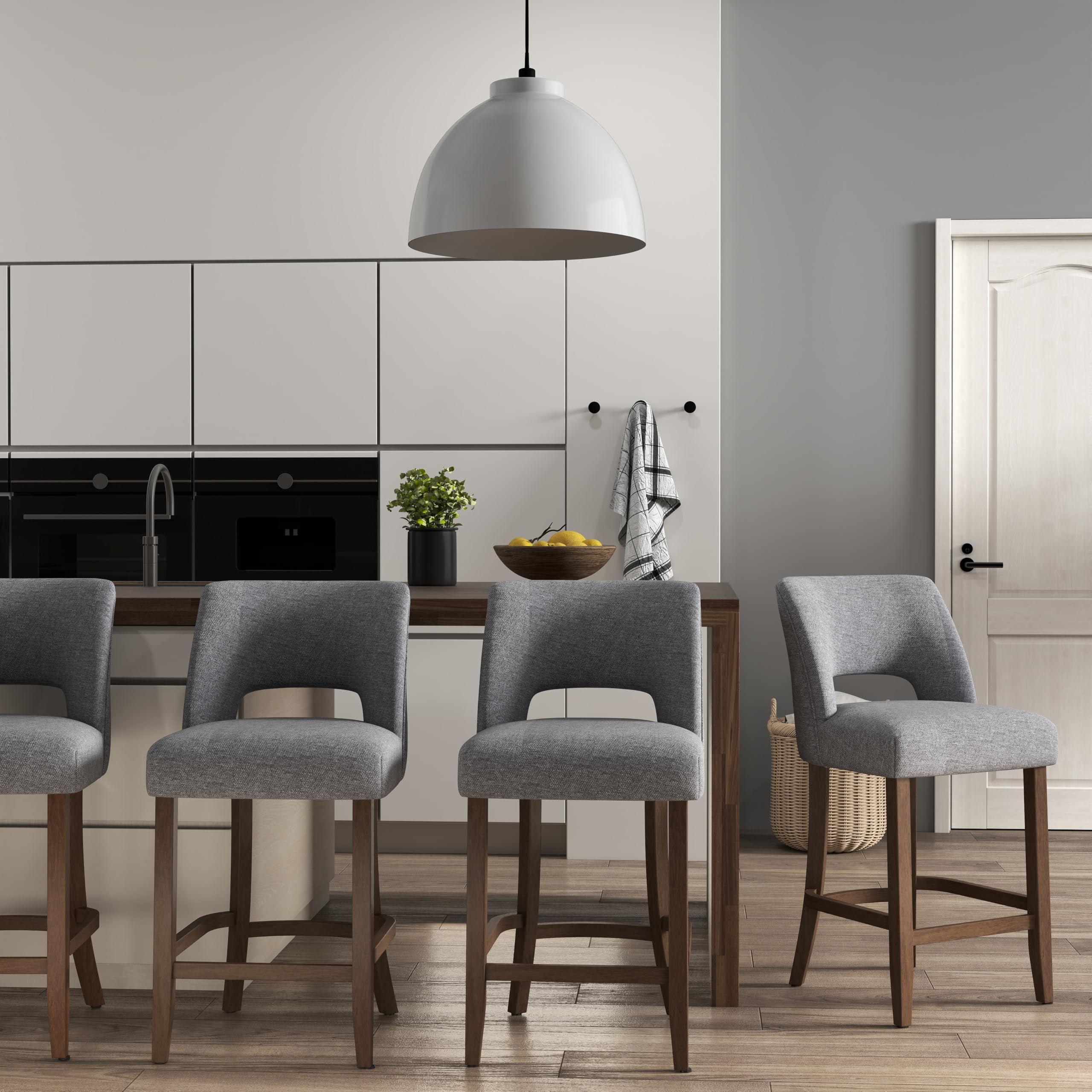 VKNOW Bar Stools Set of 4,Upholstered Counter Height Bar Stools,Modern Counter Stools with Wood Legs for Kitchen Island Dining Room Bar,Beige