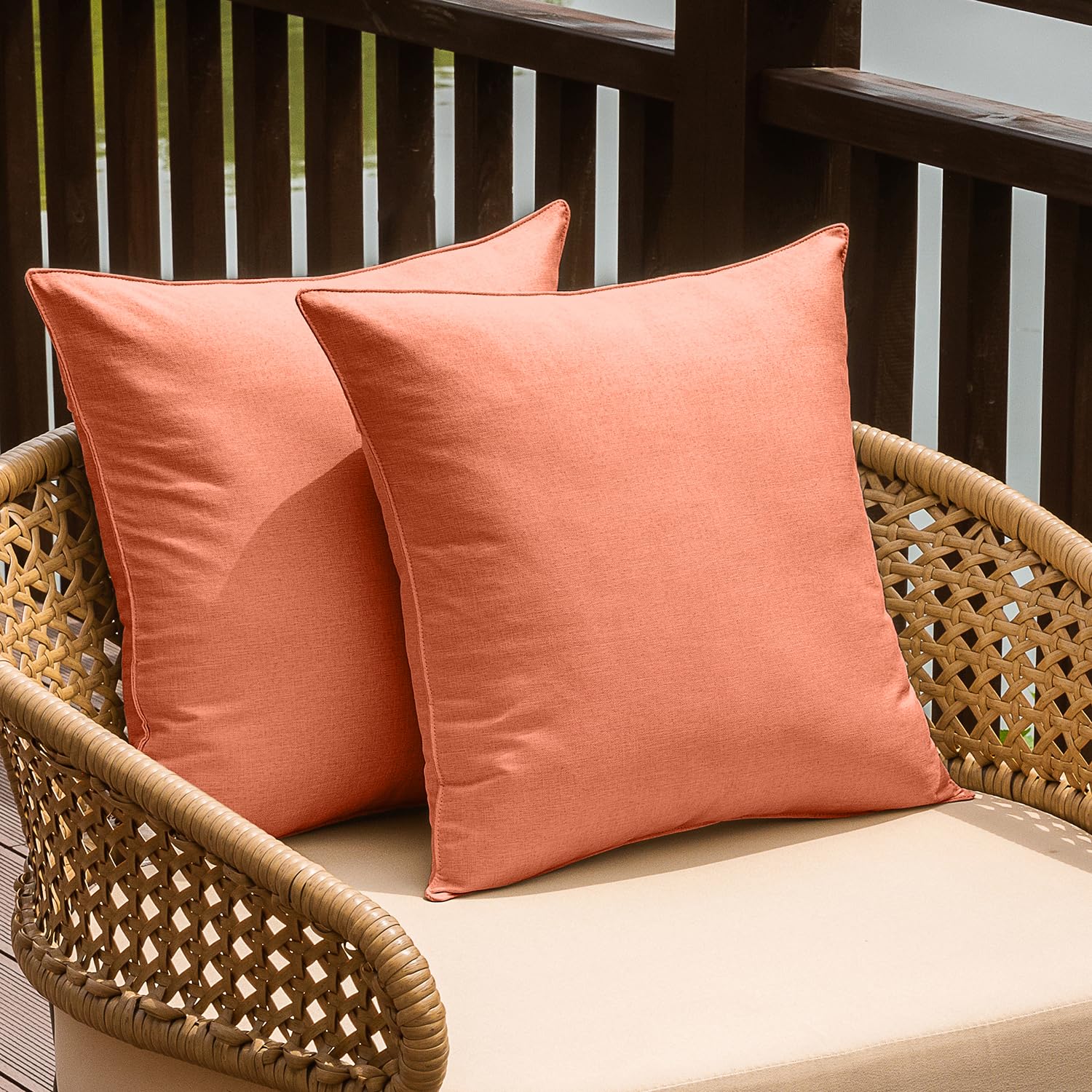 NiNi ALL Outdoor Waterproof Throw Pillow Covers Set of 2 Decorative Farmhouse Garden Pillowcase Solid Cushion Cases for Patio Tent Couch 18x18 inch Beige