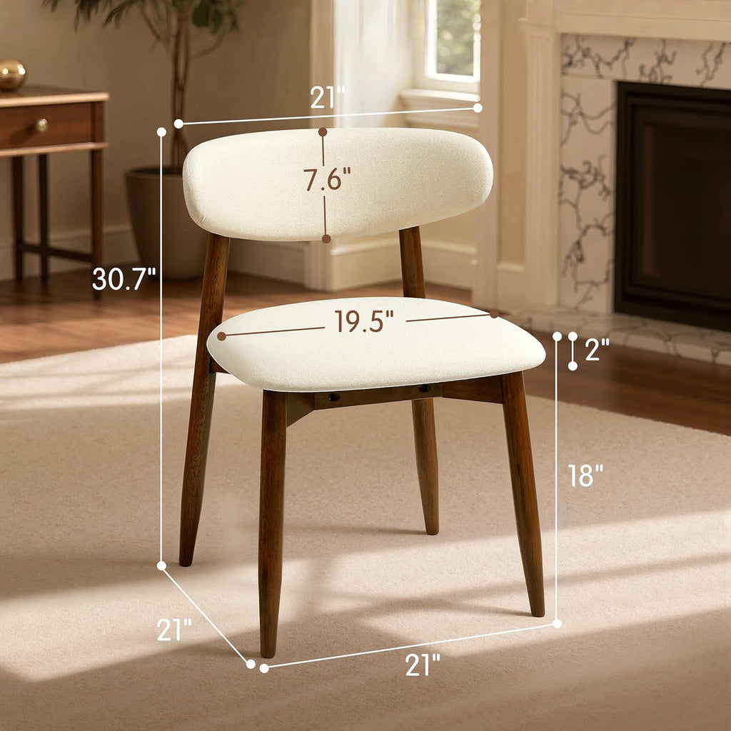 CHUN YI Dining Chairs Set of 4, Upholstered Wooden Dining Room Chairs, Mid Century Modern Fabric Kitchen Chair with Ergonomic Curved Backrest, Beige (Only Chairs)
