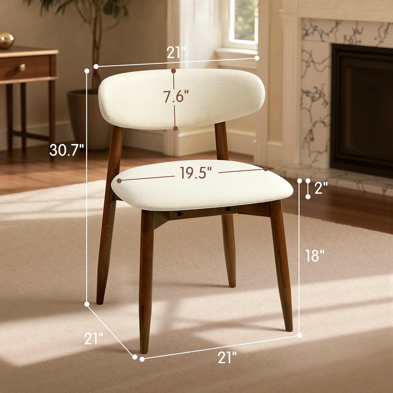 CHUN YI Dining Chairs Set of 4, Upholstered Wooden Dining Room Chairs, Mid Century Modern Fabric Kitchen Chair with Ergonomic Curved Backrest, Beige (Only Chairs)