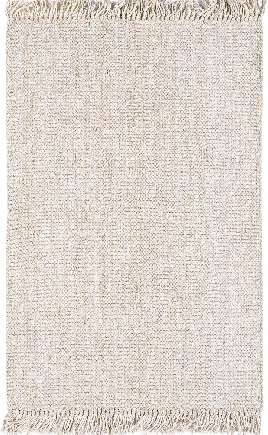 Hauteloom Senneterre Handwoven Solid Sea Grass Bleached Jute Rug - Natural Fiber Area Rug - Natural Fringe Tassel - Rattan Wicker Look Carpet - Beige, Cream - 4' x 6'