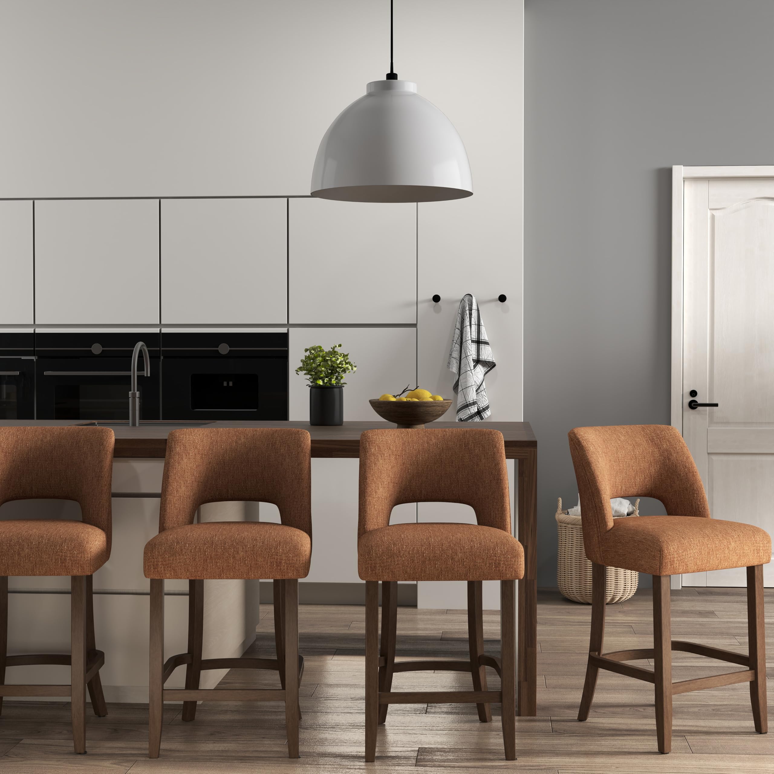 VKNOW Bar Stools Set of 4,Upholstered Counter Height Bar Stools,Modern Counter Stools with Wood Legs for Kitchen Island Dining Room Bar,Beige