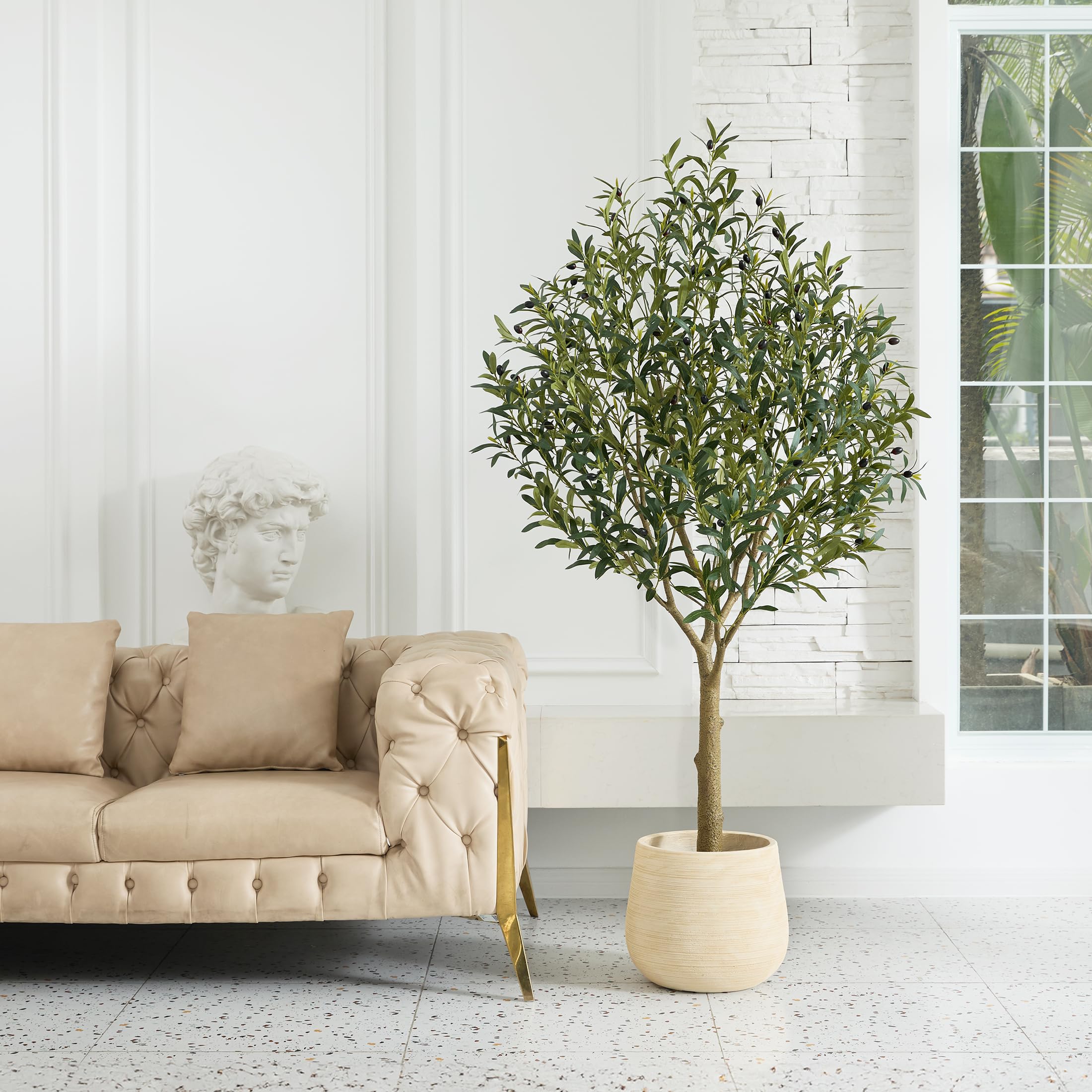 Artificial Olive Tree 7FT - Large Fake Olive Trees Indoor with 3066 Silk Leaves, Outdoor Potted Faux Plant with UV Resistant for Living Room,Office,Patio, Home Decor,VN157