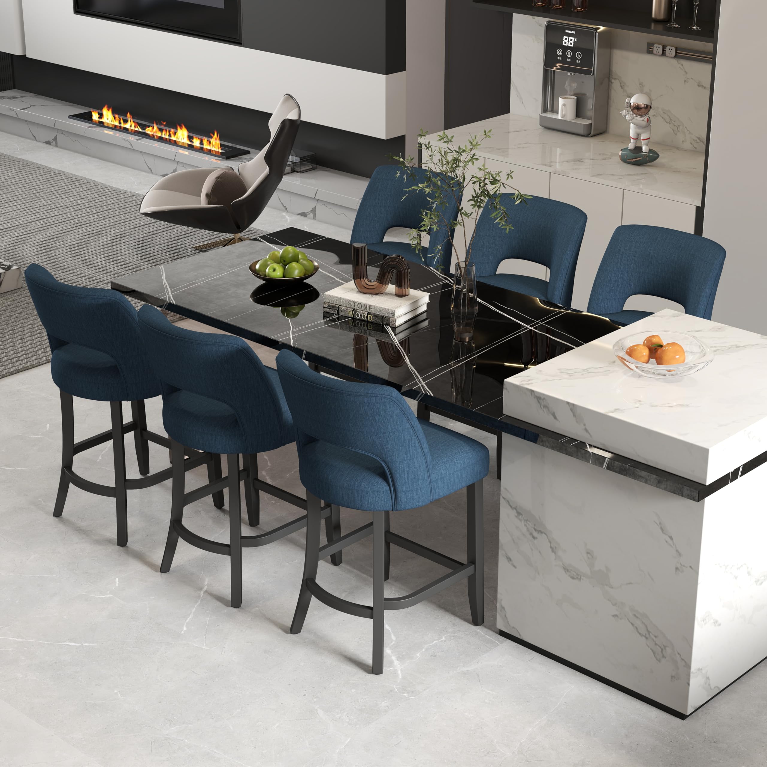 VKNOW Bar Stools Set of 4,Upholstered Counter Height Bar Stools,Modern Counter Stools with Wood Legs for Kitchen Island Dining Room Bar,Beige