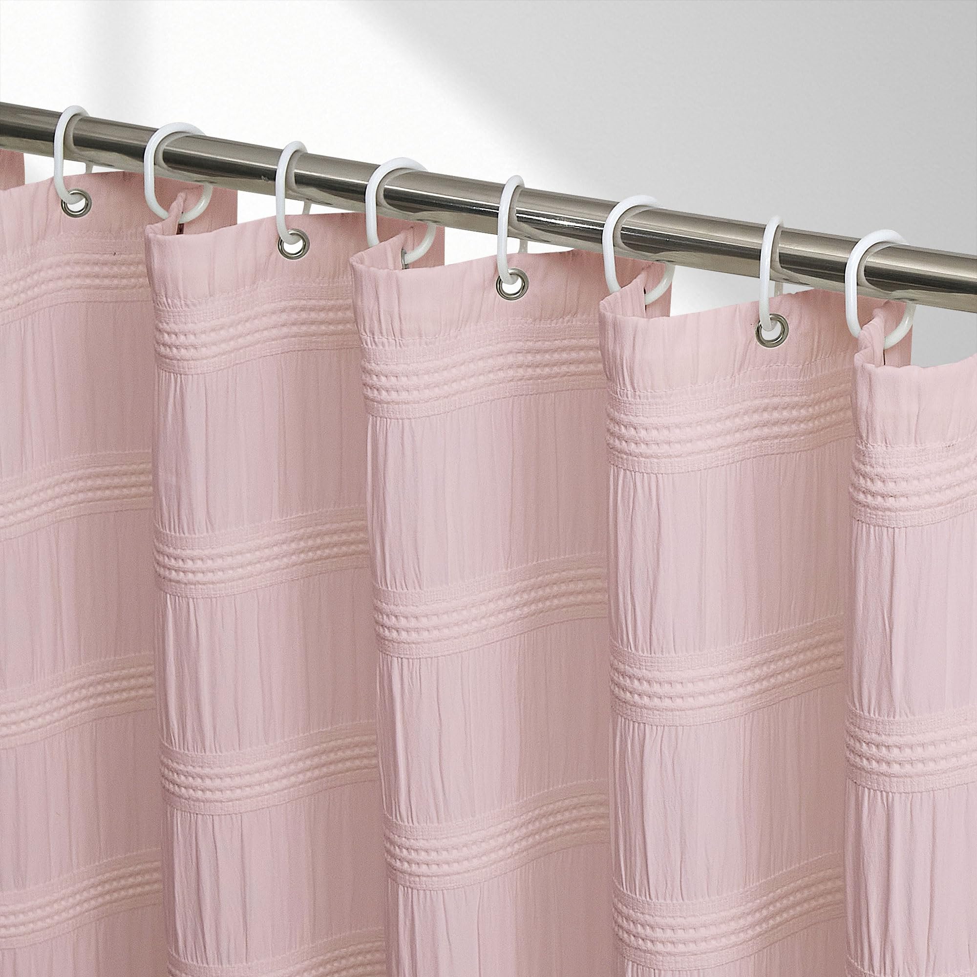 White Shower Curtain Fabric, White Textured Shower Curtain Boho Cotton Blend Striped Waffle Shower Curtains for Bathroom 72 x 72
