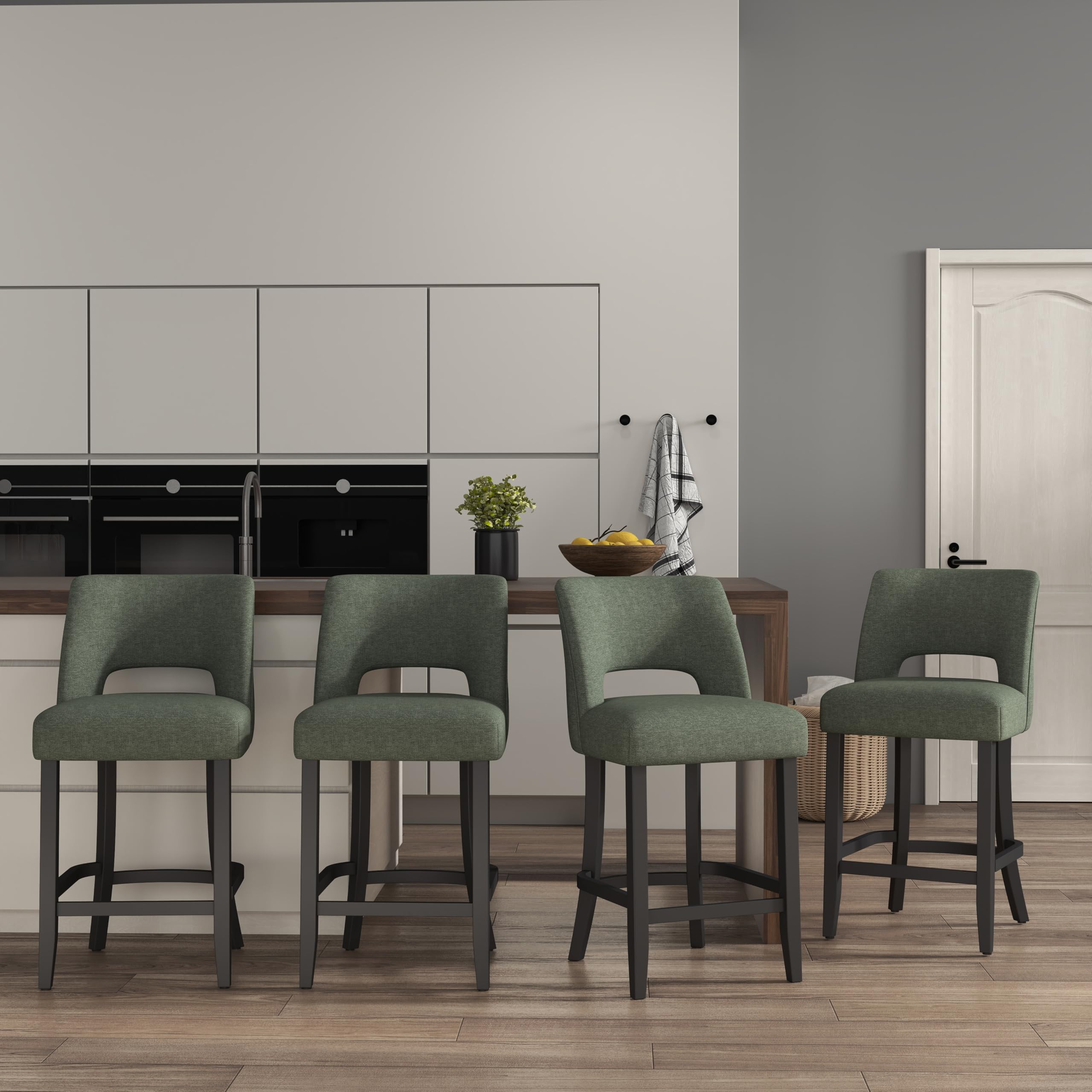 VKNOW Bar Stools Set of 4,Upholstered Counter Height Bar Stools,Modern Counter Stools with Wood Legs for Kitchen Island Dining Room Bar,Beige