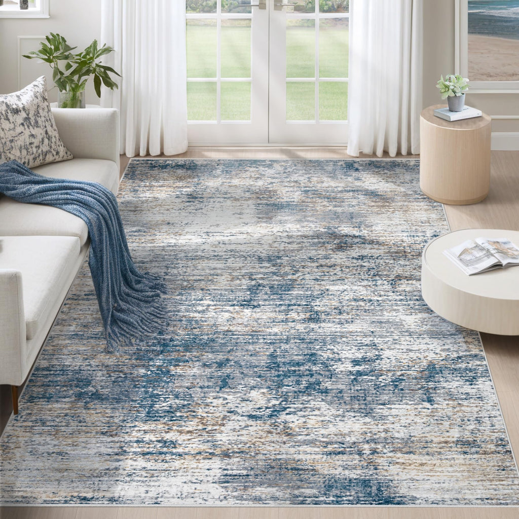 8x10 Area Rugs for Living Room, Washable Modern Abstract Large Area Rug Neutral Soft Non Slip Kids Rug Stain Resistant Indoor Carpet for Bedroom Nursery Dining Room Playroom Home Office(Blue, 8'x10')