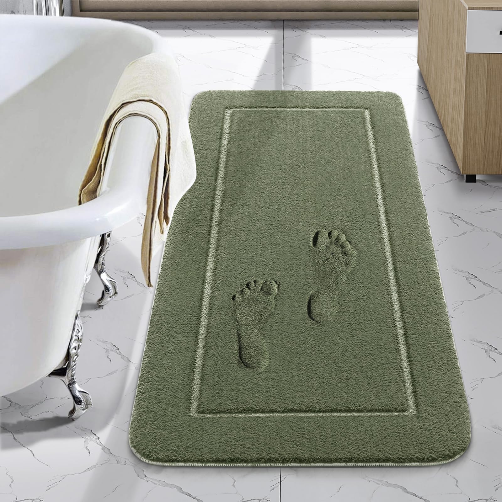 LOCHAS Luminous Non Slip Bathroom Rugs Runner 24 x 60 Inch, Extra Soft and Comfy Bath Mats Rug, Absorbent Thick Microfiber Mat Carpets for Shower, White
