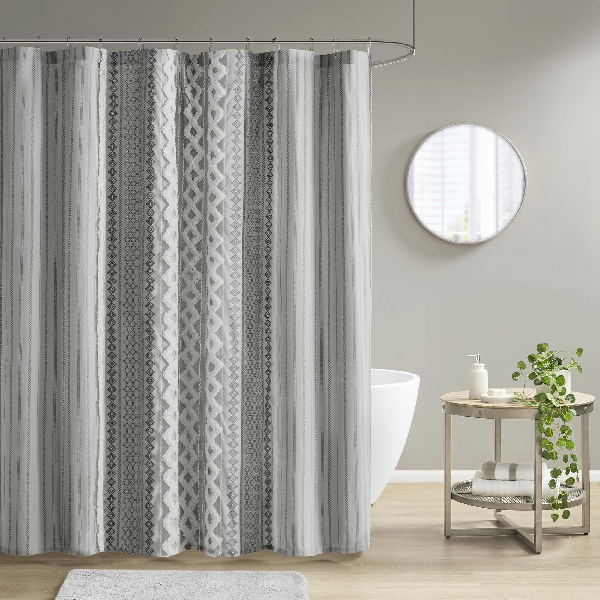 INK+IVY Imani Tufted Chenille 100% Cotton Shower Curtains Machine Washable, Modern Home Bathroom Décor Bathtub Privacy Screen, 72" x 72", Ivory