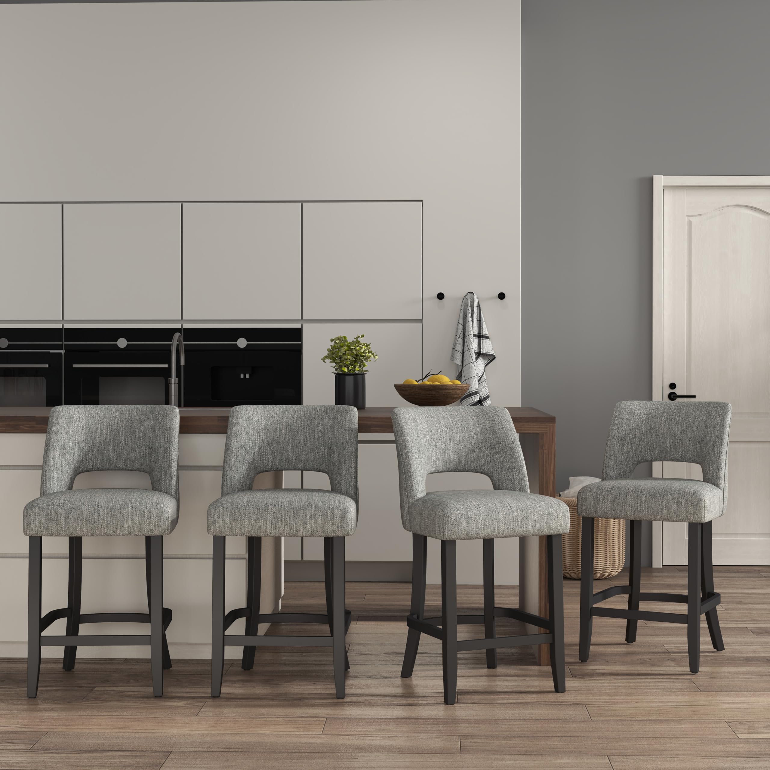 VKNOW Bar Stools Set of 4,Upholstered Counter Height Bar Stools,Modern Counter Stools with Wood Legs for Kitchen Island Dining Room Bar,Beige