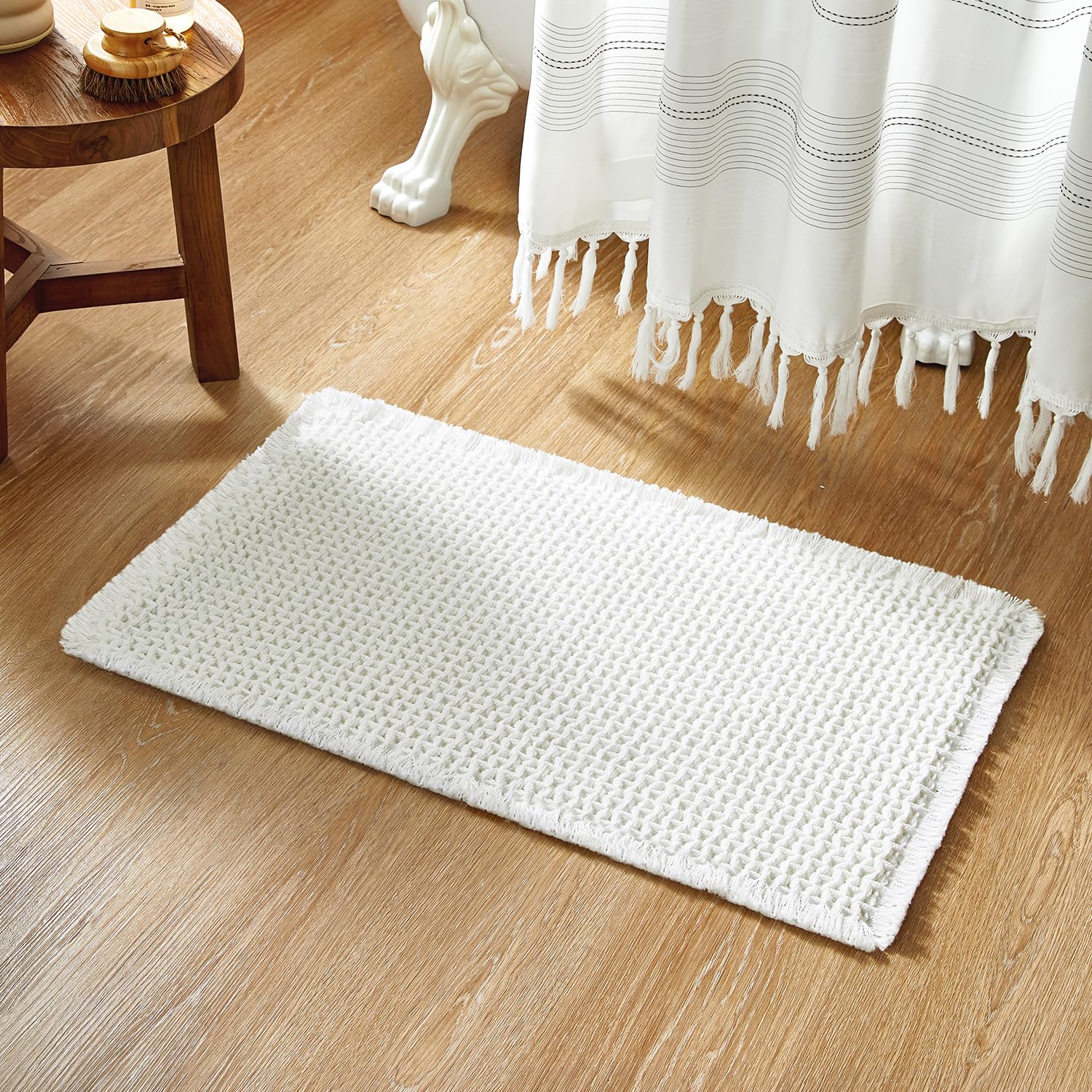 Boho Bathroom Rugs, Super Absorbent Non Slip Waffle Bath Mat Quick Dry Bath Rugs Washable Boho Farmhouse Bathroom Rugs, Dark Grey 72"x24"
