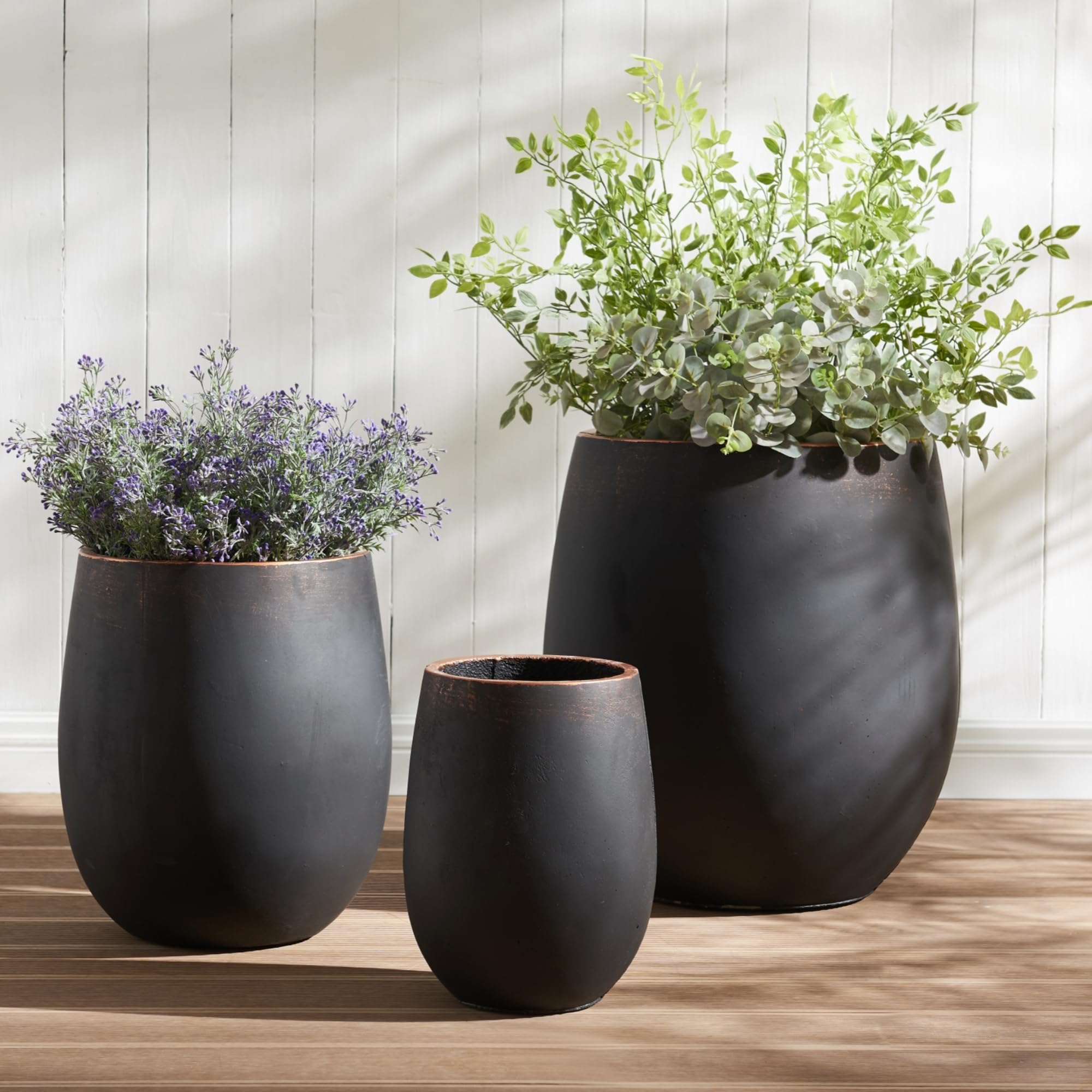 17.7"+13.8"+9.8" Dia Round Concrete Planter Set of 3, Large Indoor Outdoor Planter, Flower Pots with Drainage Holes and Sealing Plug for Garden, Patio, Home, Office Weathered Concrete Gray