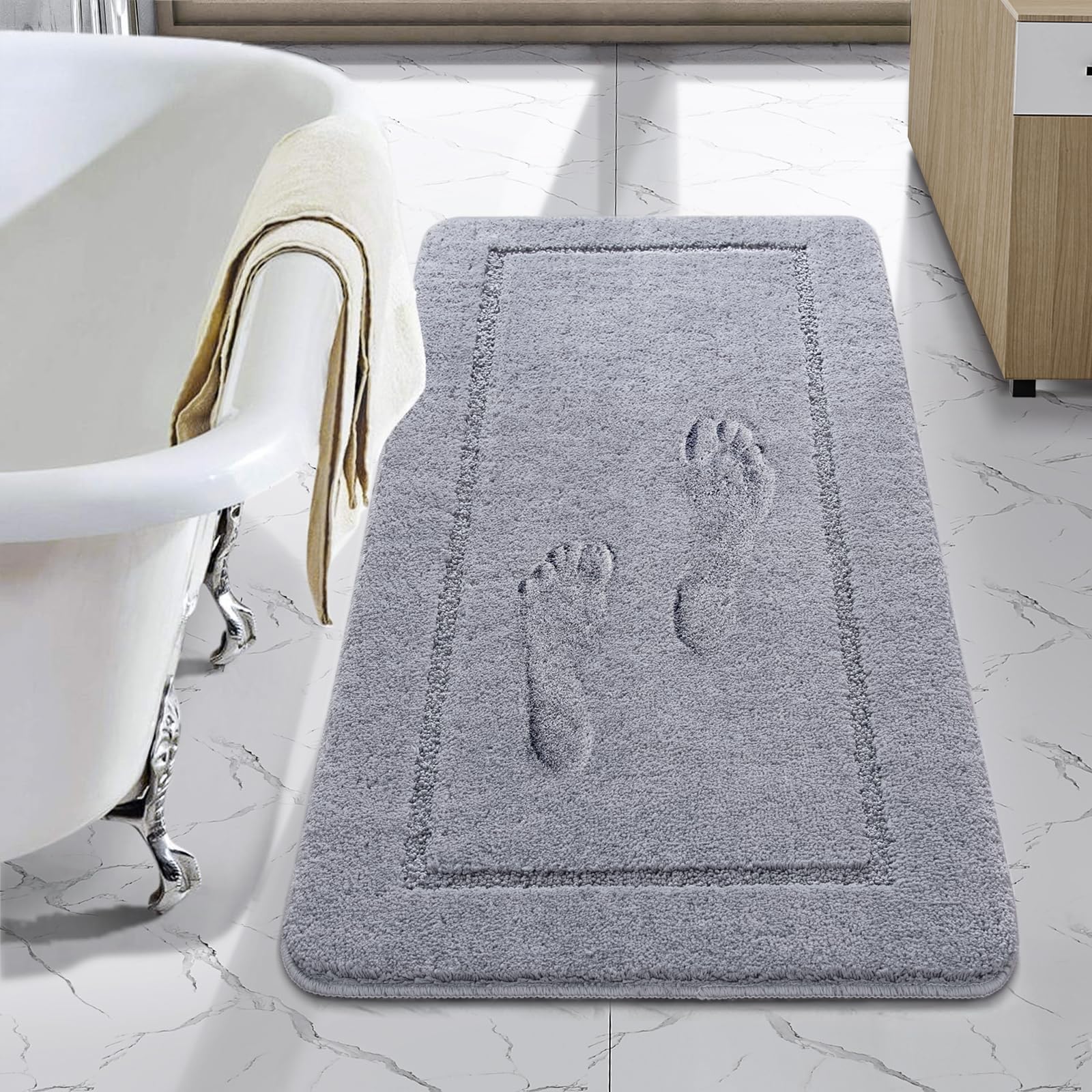 LOCHAS Luminous Non Slip Bathroom Rugs Runner 24 x 60 Inch, Extra Soft and Comfy Bath Mats Rug, Absorbent Thick Microfiber Mat Carpets for Shower, White