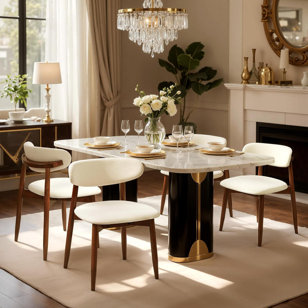 CHUN YI Dining Chairs Set of 4, Upholstered Wooden Dining Room Chairs, Mid Century Modern Fabric Kitchen Chair with Ergonomic Curved Backrest, Beige (Only Chairs)