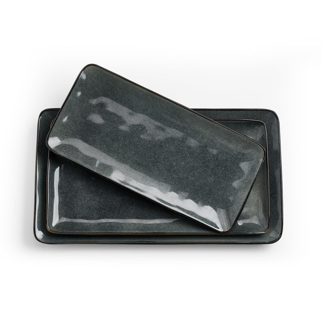 famiware Serving Platter, Rectangular 15.67/14.1/12.6inch Serving Dishes for Entertaining, Microwave Dishwasher Safe, Stoneware Serving Trays for Party, Turkey, Cheese, Ocean Series, Vanilla White