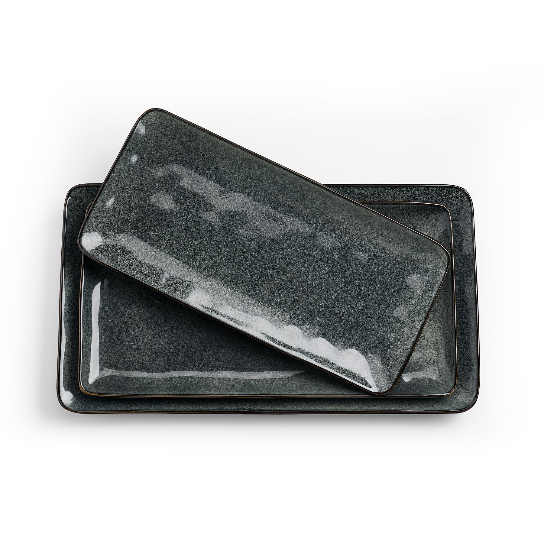 famiware Serving Platter, Rectangular 15.67/14.1/12.6inch Serving Dishes for Entertaining, Microwave Dishwasher Safe, Stoneware Serving Trays for Party, Turkey, Cheese, Ocean Series, Vanilla White
