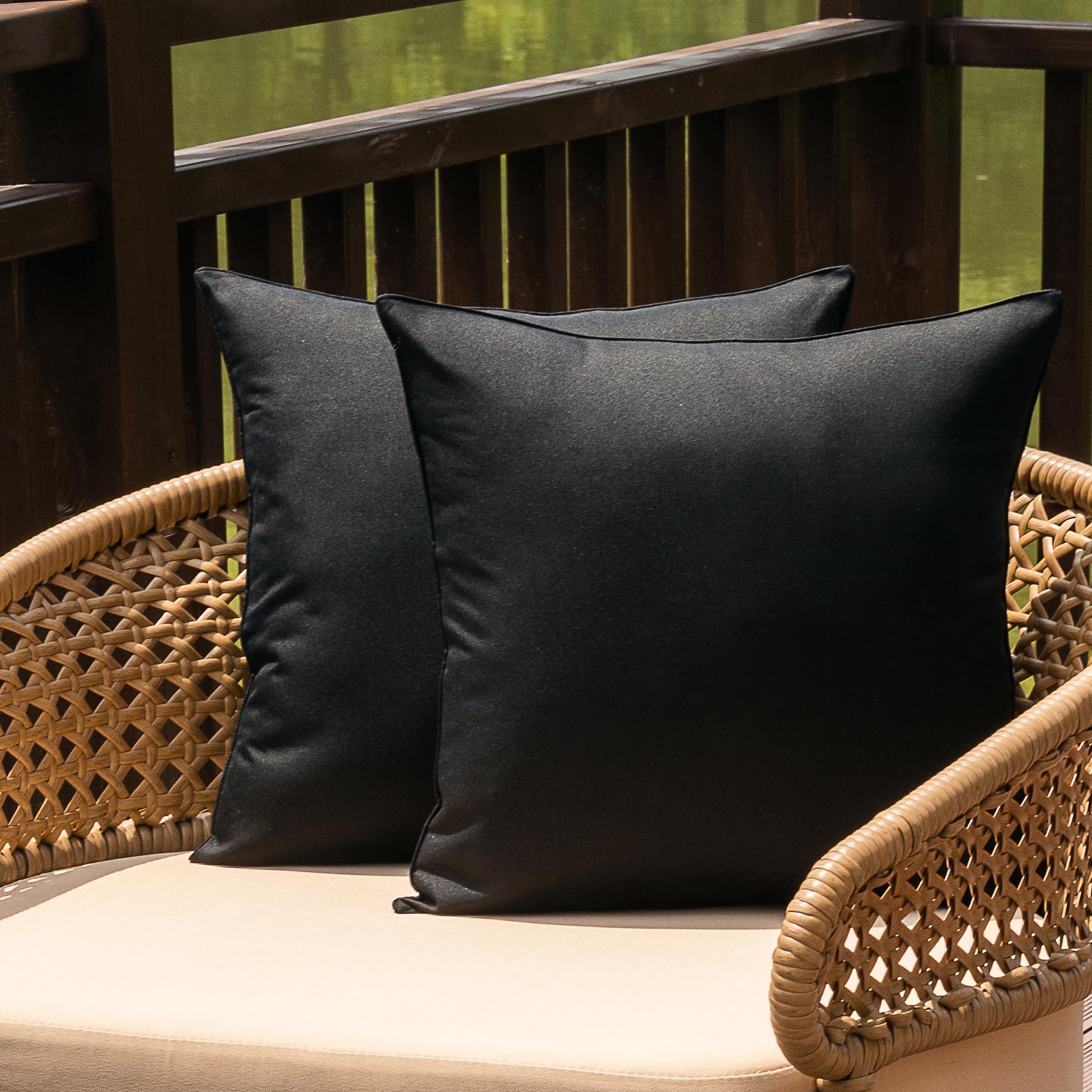 NiNi ALL Outdoor Waterproof Throw Pillow Covers Set of 2 Decorative Farmhouse Garden Pillowcase Solid Cushion Cases for Patio Tent Couch 18x18 inch Beige