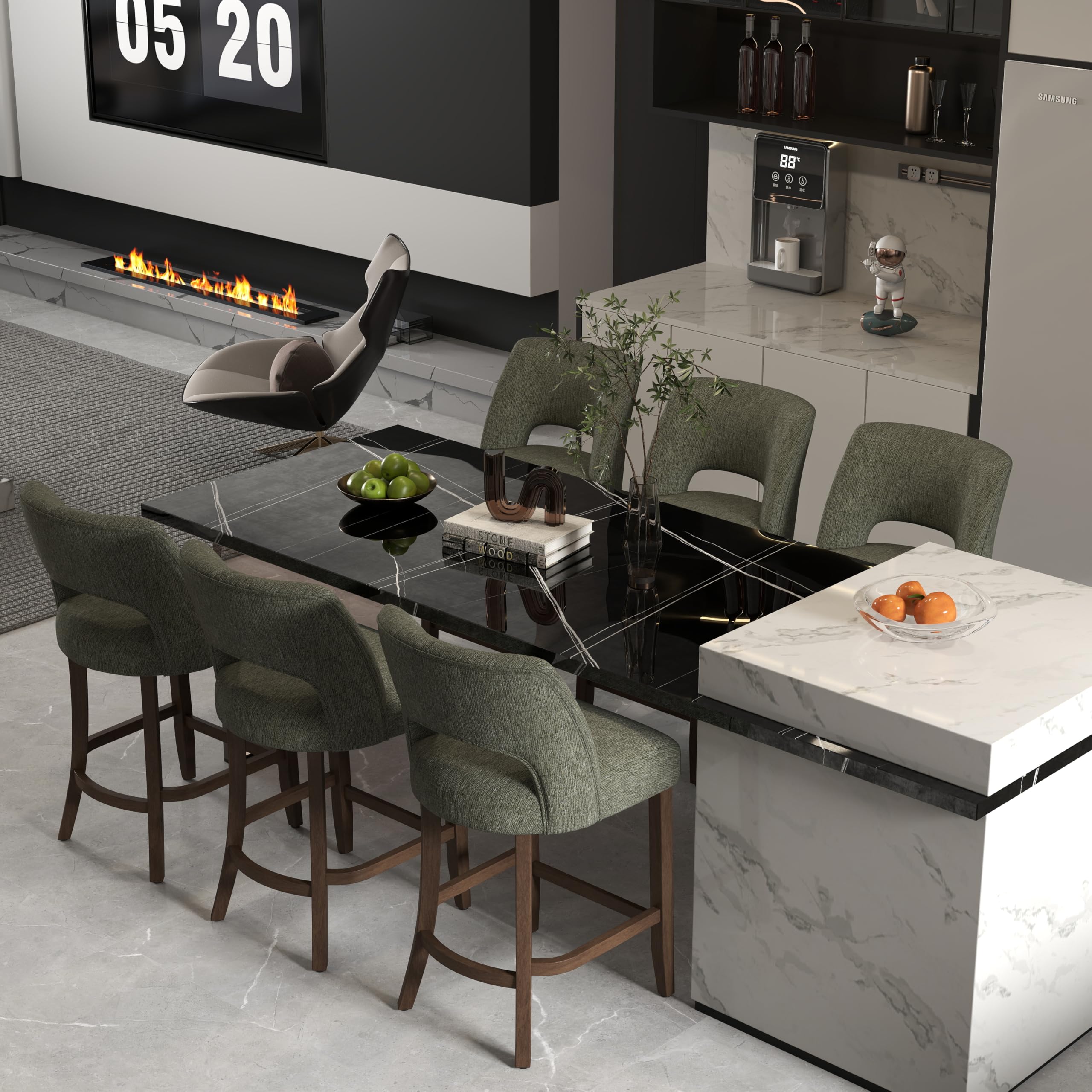 VKNOW Bar Stools Set of 4,Upholstered Counter Height Bar Stools,Modern Counter Stools with Wood Legs for Kitchen Island Dining Room Bar,Beige