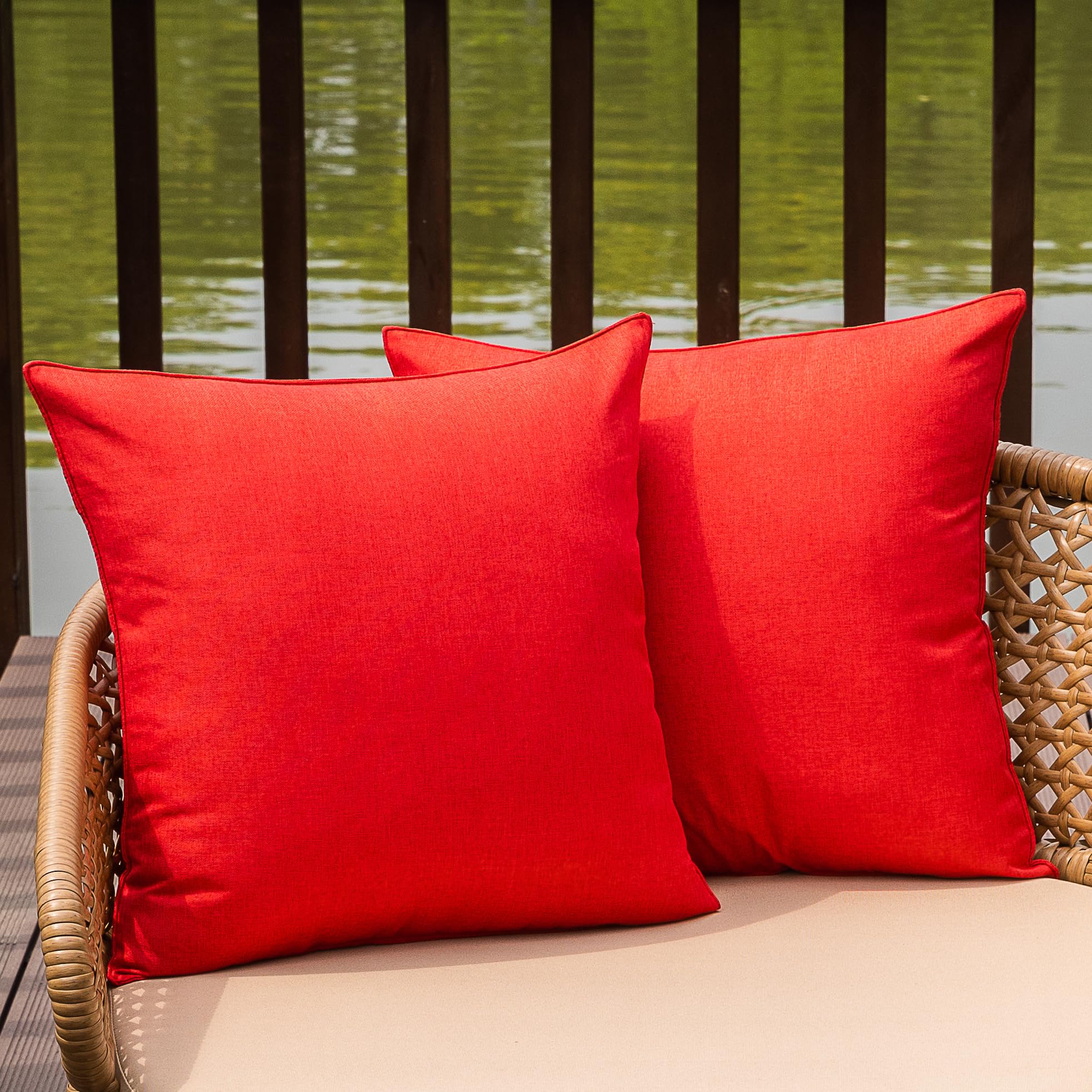 NiNi ALL Outdoor Waterproof Throw Pillow Covers Set of 2 Decorative Farmhouse Garden Pillowcase Solid Cushion Cases for Patio Tent Couch 18x18 inch Beige