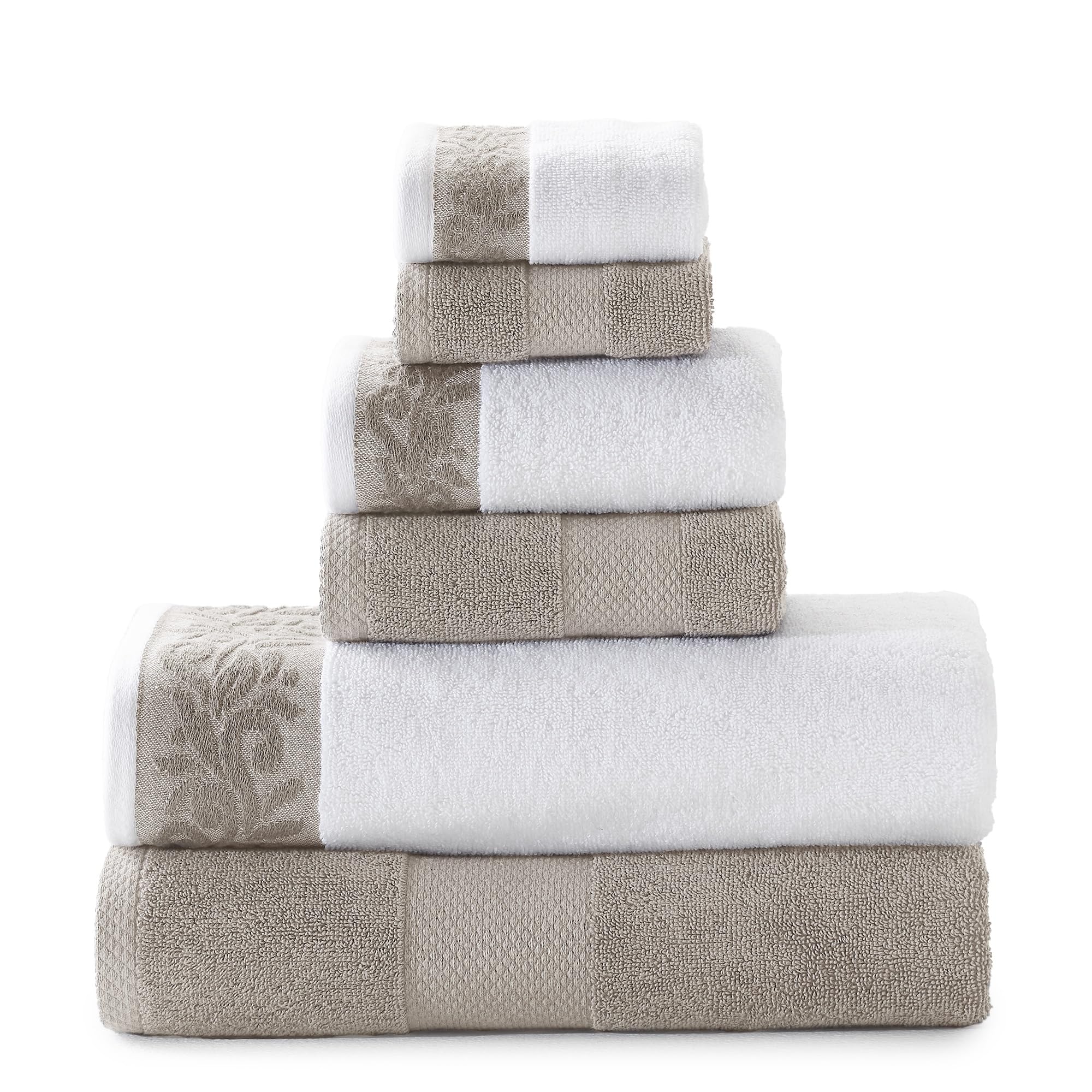 Modern Threads 600 GSM 6-Piece Towel Set with Filgree Jacquard Border Charcoal