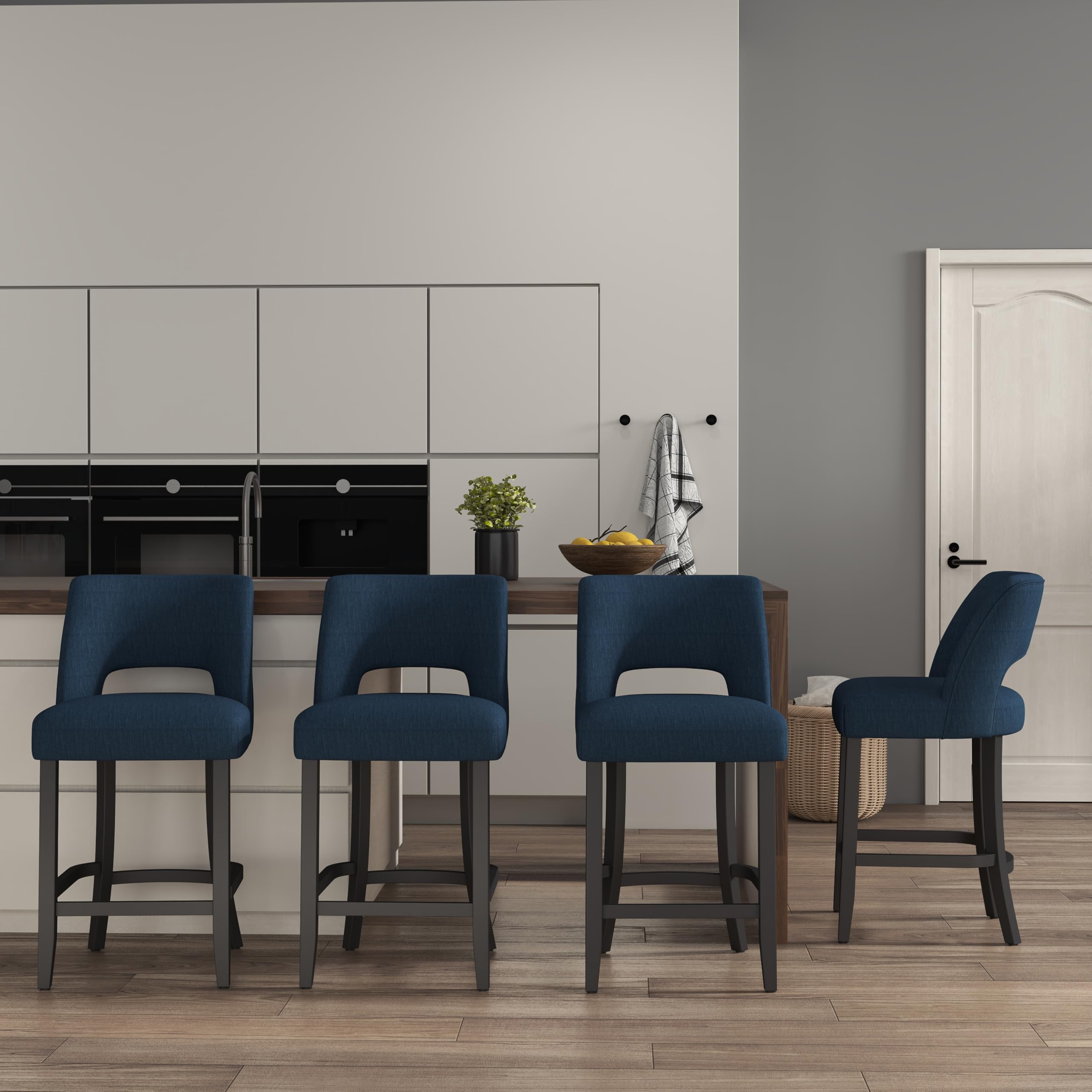 VKNOW Bar Stools Set of 4,Upholstered Counter Height Bar Stools,Modern Counter Stools with Wood Legs for Kitchen Island Dining Room Bar,Beige