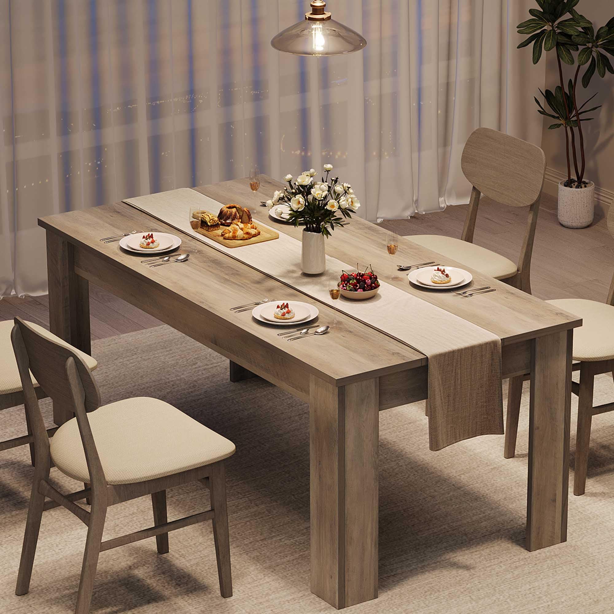 CABIHOME Dining Table for 4-6, 63" Inch Dining Tables for 4, Farmhouse Large Kitchen Dining Table, Rectangular Dining Room Table for Small Space, Wood Dinner Table for Kitchen, Apartment, Rustic Brown