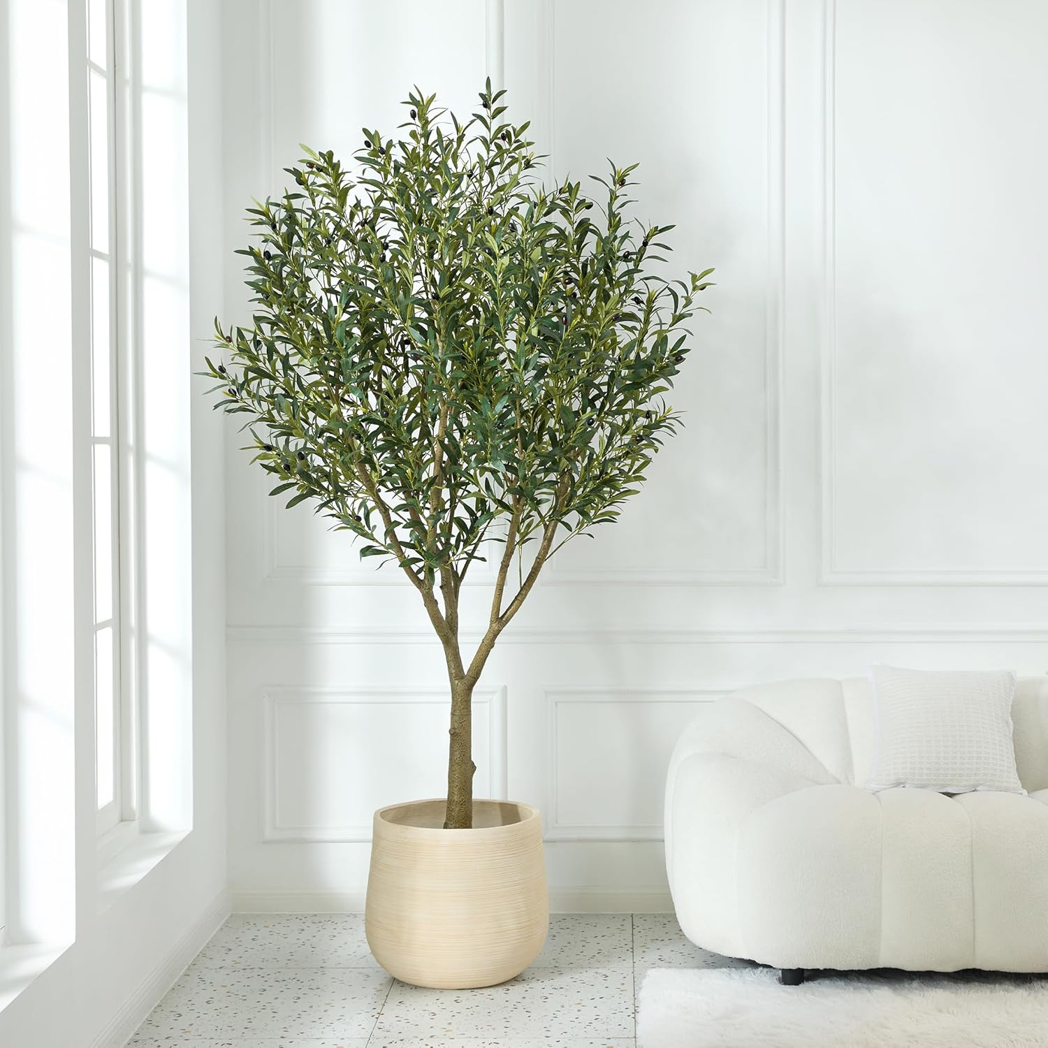 Artificial Olive Tree 7FT - Large Fake Olive Trees Indoor with 3066 Silk Leaves, Outdoor Potted Faux Plant with UV Resistant for Living Room,Office,Patio, Home Decor,VN157