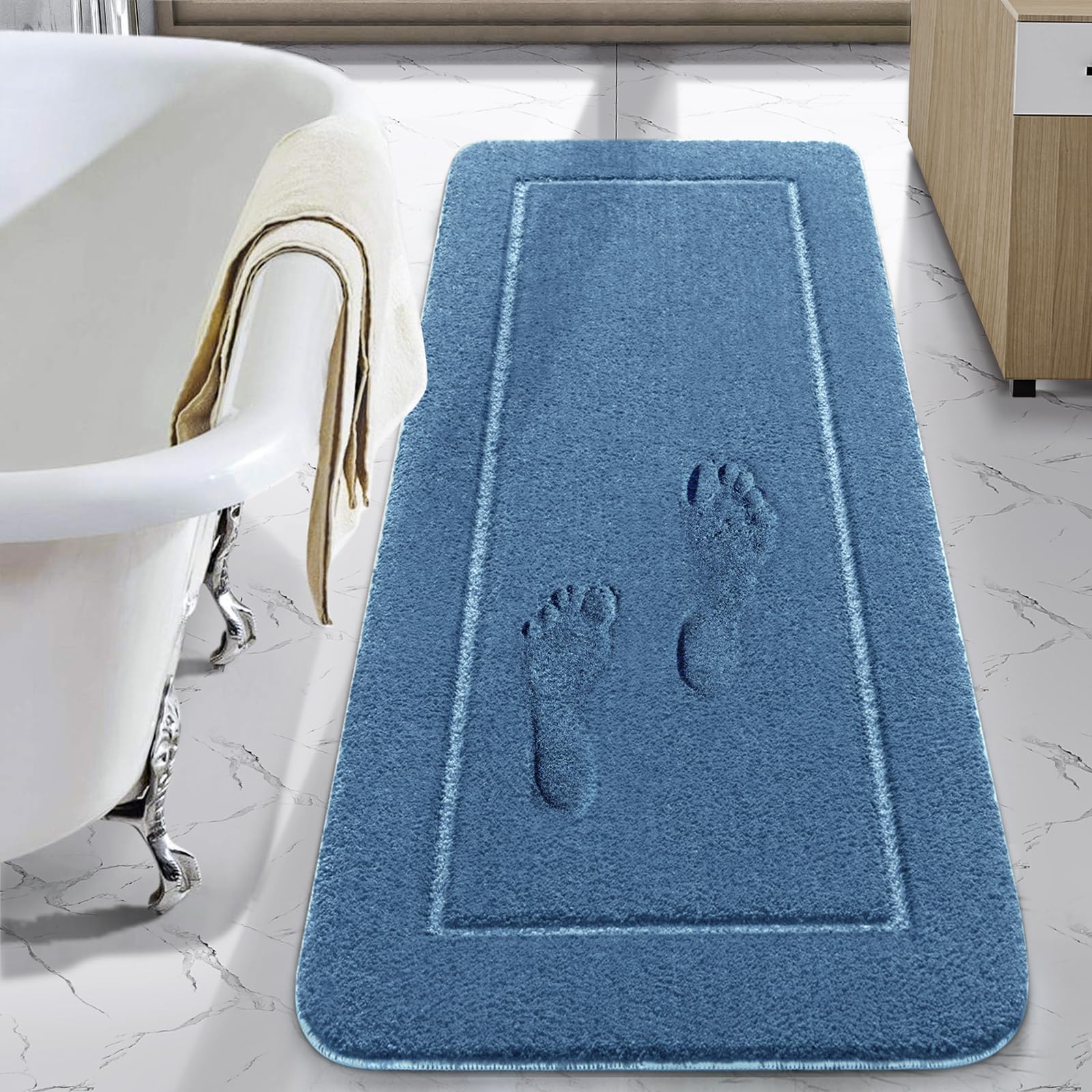 LOCHAS Luminous Non Slip Bathroom Rugs Runner 24 x 60 Inch, Extra Soft and Comfy Bath Mats Rug, Absorbent Thick Microfiber Mat Carpets for Shower, White