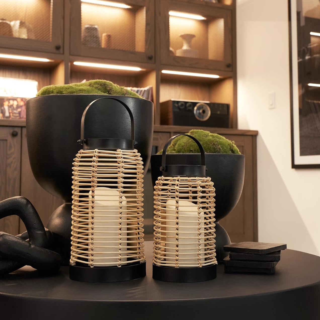 Natural Rattan Boho Lanterns - Handcrafted Decor to Enhance Your Home - Modern Farmhouse Beauty Perfect for Any Living Room, Patio & Porch, Indoor and Outdoor Coffee Table or Kitchen Dining Table