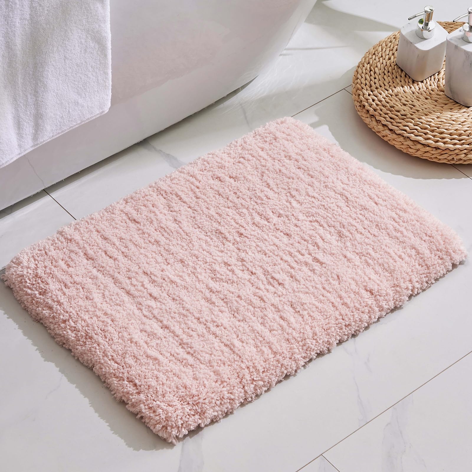 White Bathroom Rugs 24x36 Non Slip Fluffy Bath Mat for Bathroom Floor Washable Plush Luxury Bath Rug for Tub Soft Shaggy Absorbent Shower Sink Mat