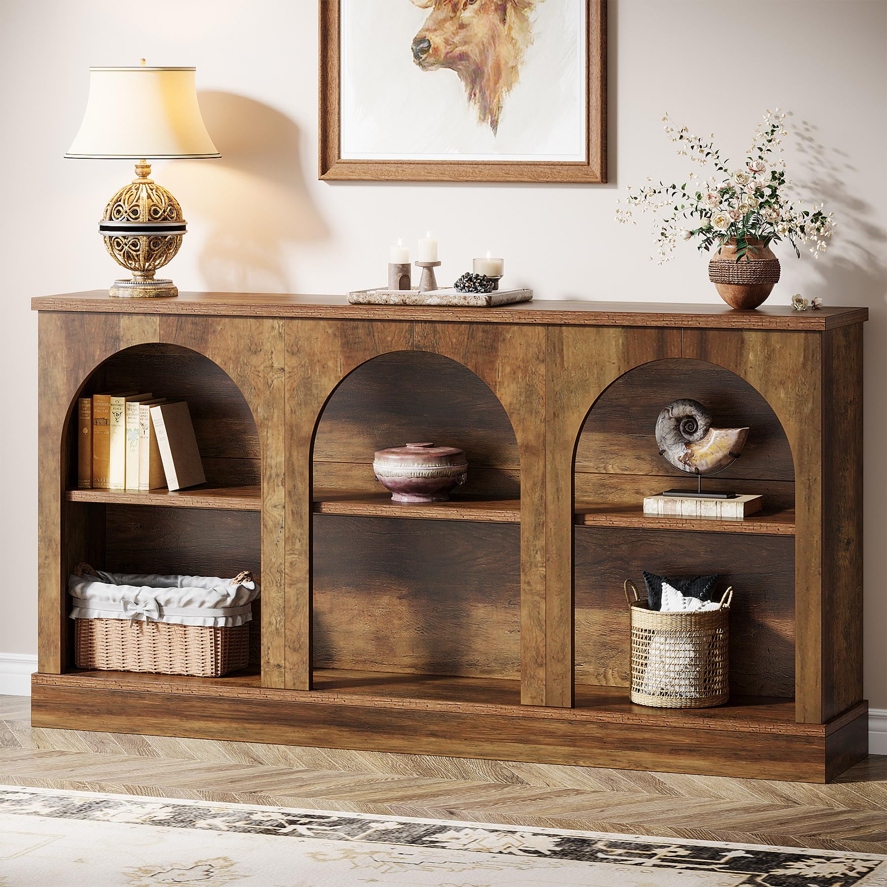 Tribesigns Farmhouse Console Table, 63-Inch Long Entryway Table with 3 Tier Storage, Wooden Rectangular Sofa Table Behind The Couch for Entrance, Hallway, Living Room, Black
