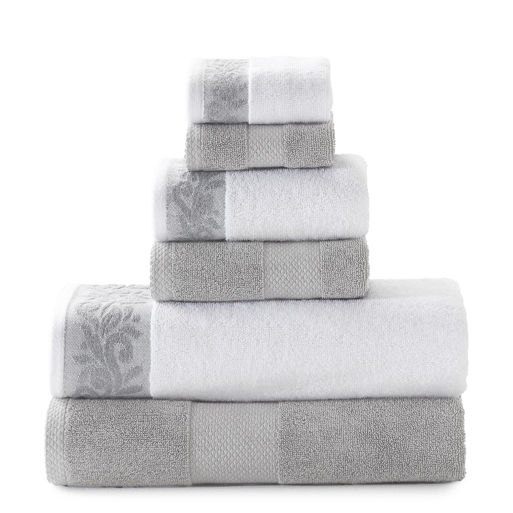 Modern Threads 600 GSM 6-Piece Towel Set with Filgree Jacquard Border Charcoal