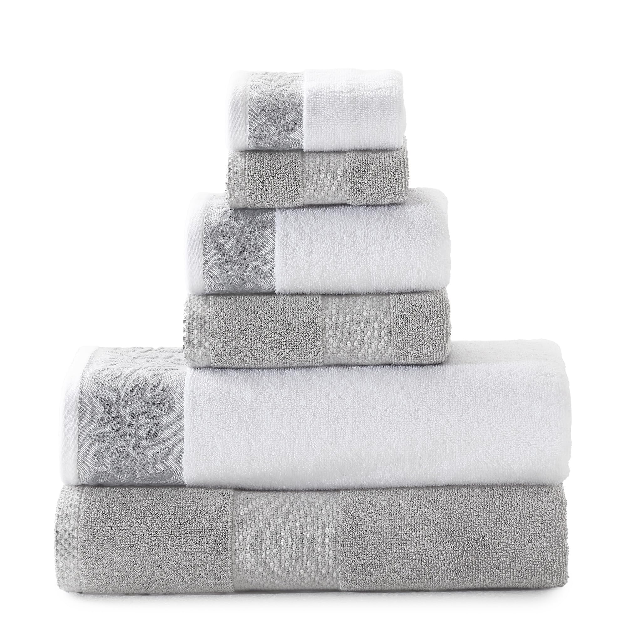 Modern Threads 600 GSM 6-Piece Towel Set with Filgree Jacquard Border Charcoal